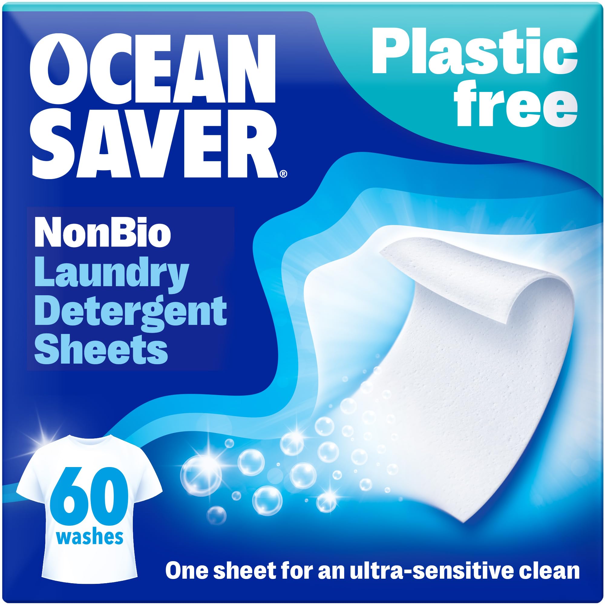 OceanSaver - Eco Laundry Detergent Sheets Non-Bio | 30 Washes, Plastic-Free, Biodegradable