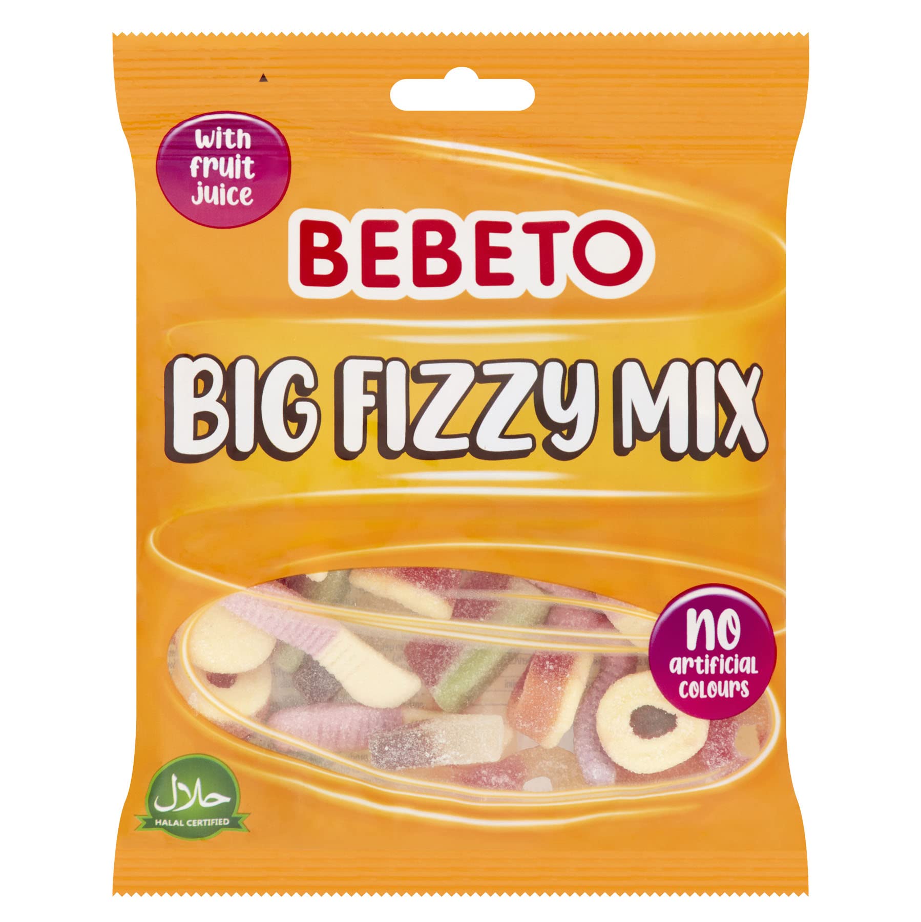 Bebeto Big Fizzy Mix (150g) - Fruity Fizzy Gummy Sweets with Real Fruit Juice, Halal Certified, No Artificial Colours