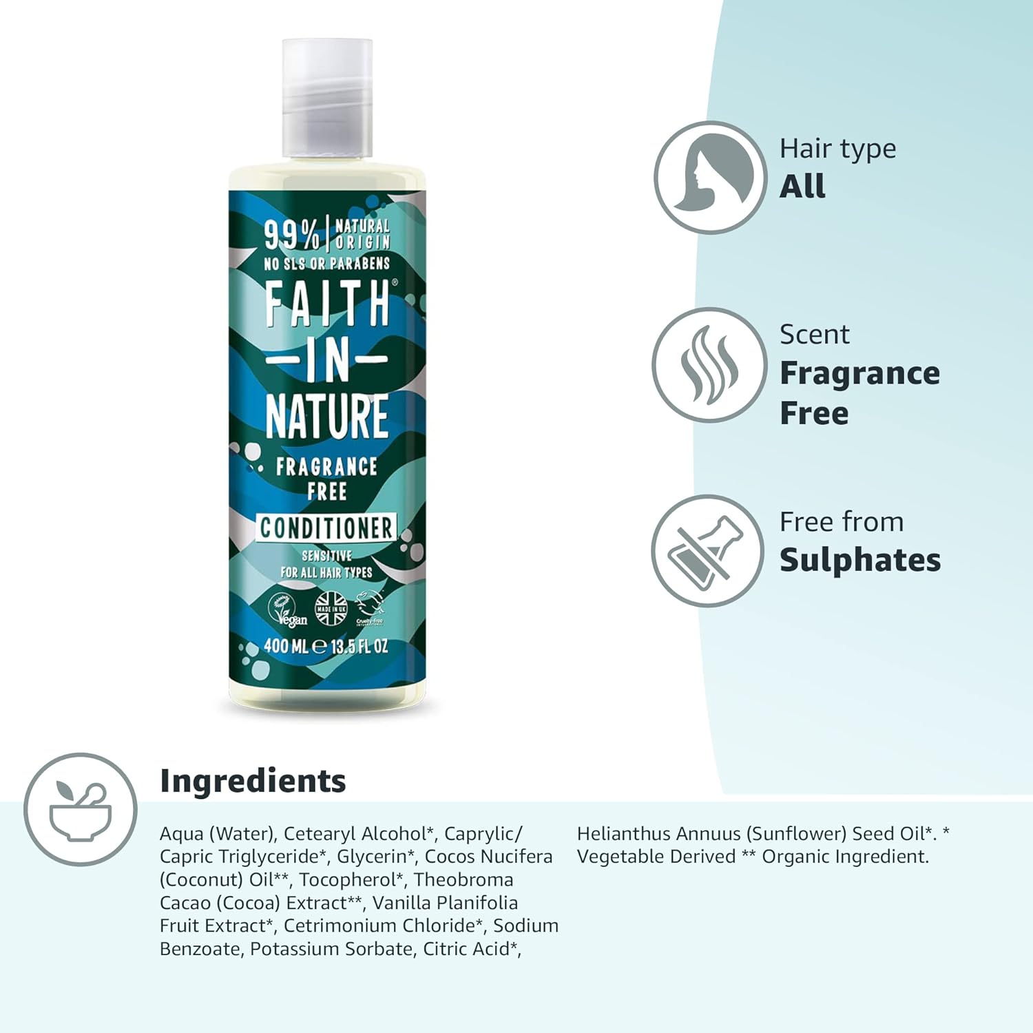 Faith In Nature Fragrance Free Conditioner - Vegan & Cruelty Free, SLS & Paraben Free, 400 ml 6