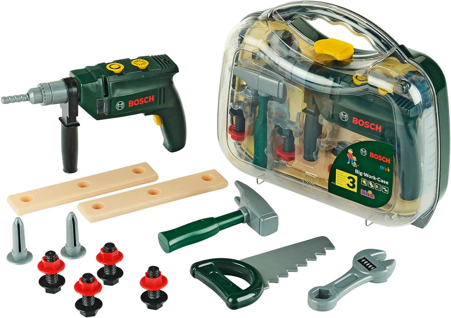 Theo Klein 8416 Bosch Tool Case - 16-Piece Battery-Powered Drill Playset for Kids 3+