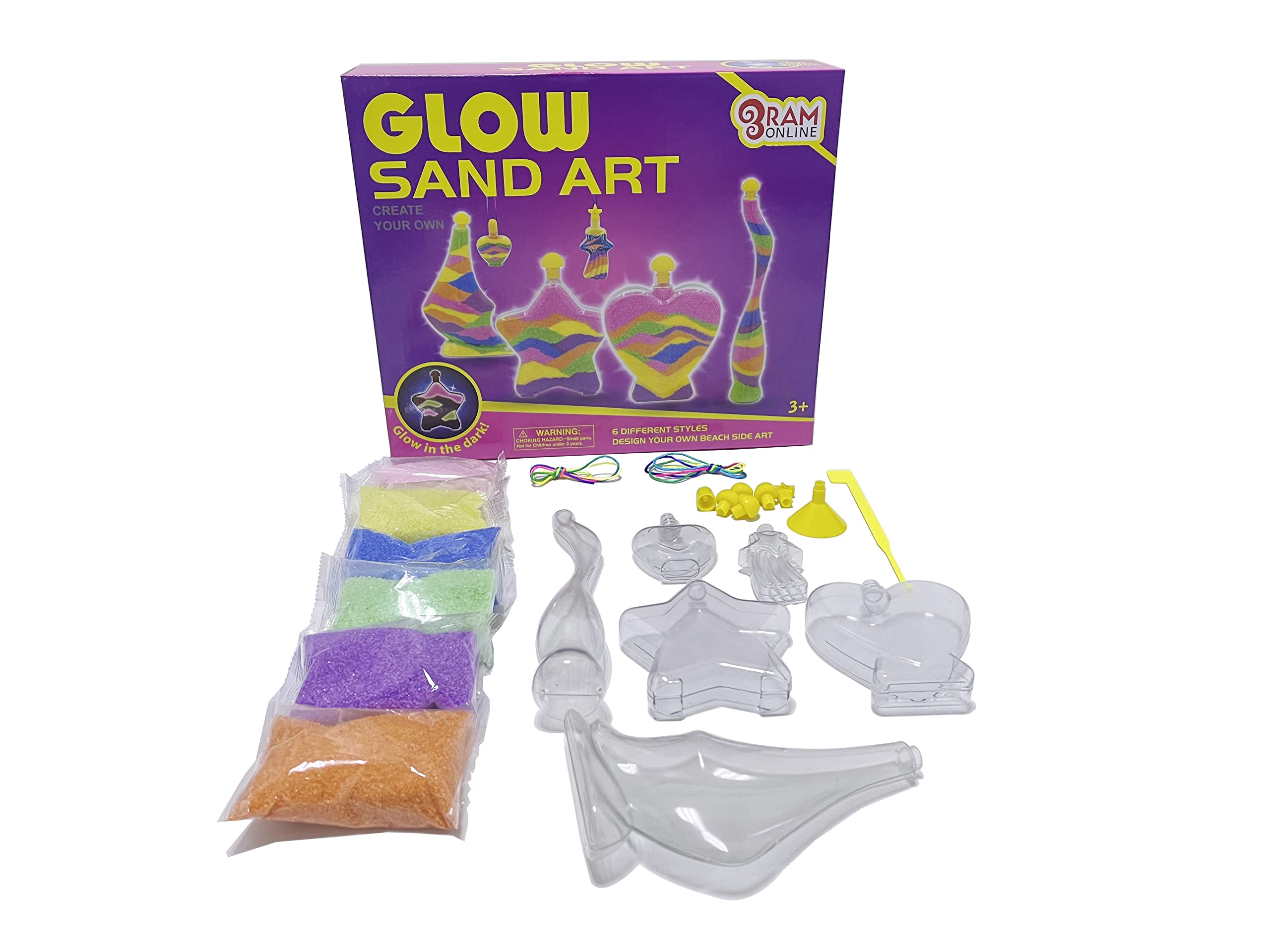 Ram Glow in the Dark Glitter Sand Art Bottles - Kids Craft Kit with 24 Pieces 3