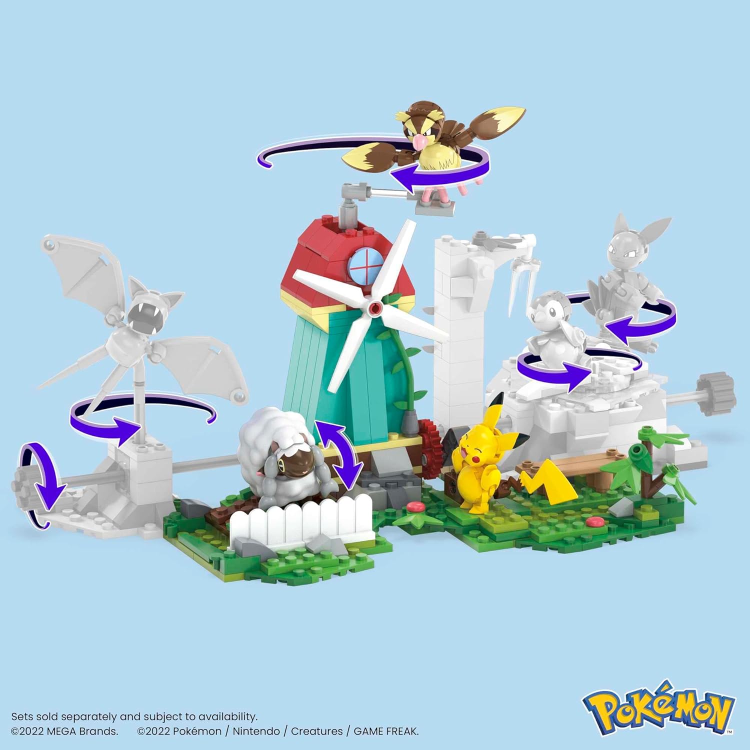 MEGA Pokémon Kids Building Toys - 240-Piece Countryside Windmill with Motion Brick, Pikachu, Pidgey & Wooloo Figures 5