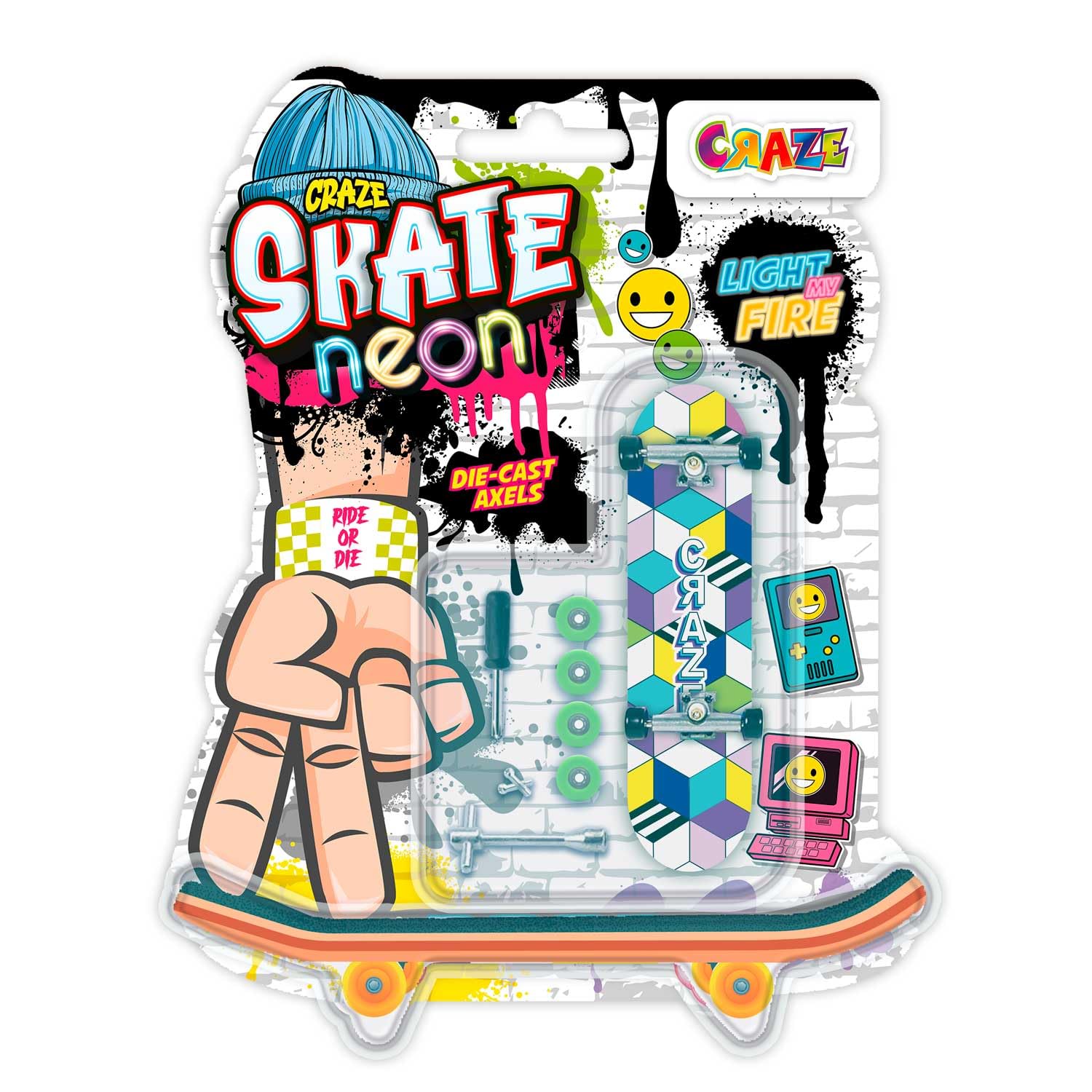CRAZE SKATE Fingerboard Set Neon Edition Pack of 4 – Mini Skateboards for Tricks