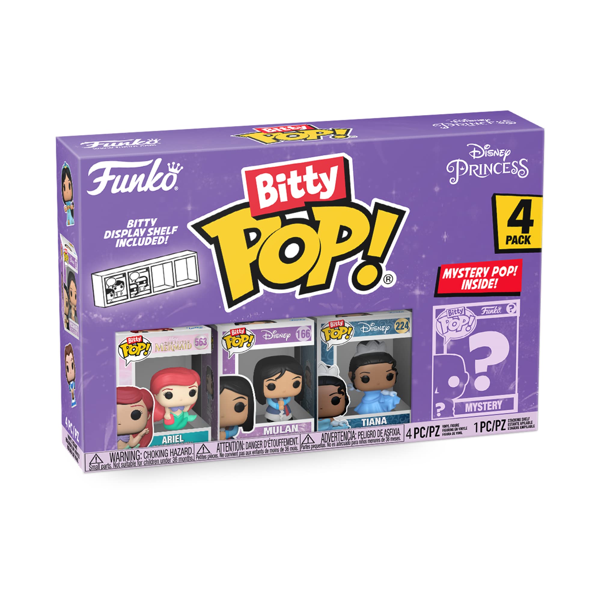 Funko POP! Bitty 4 Pack - Disney Princess: Ariel, Mulan, Tiana + Mystery Figure | 0.9 Inch Collectible Figures | Ages 3+