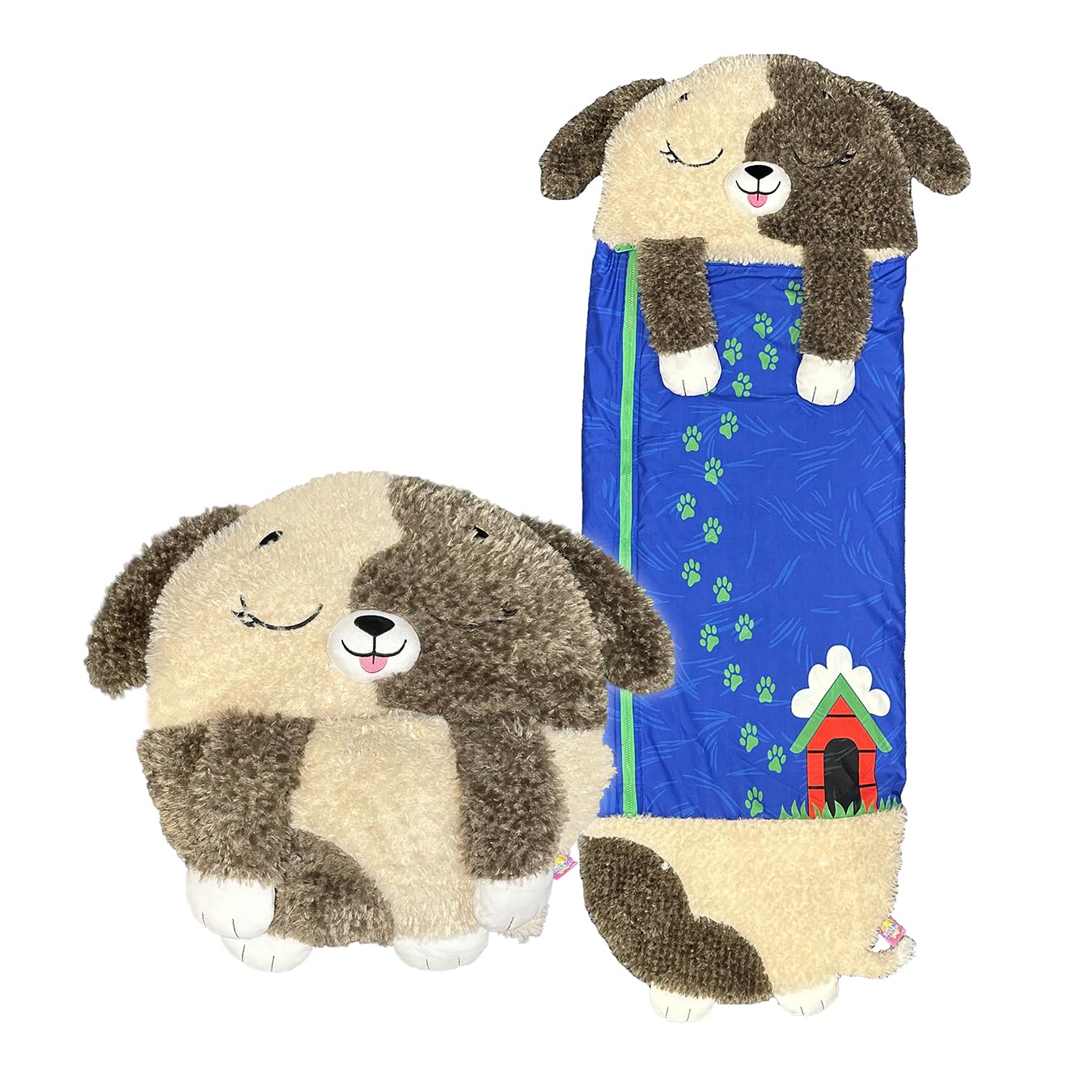 Happy Nappers Kids Sleeping Bag - Brown Dog - 2-in-1 Plush Toy & Sleeping Bag for Children 8