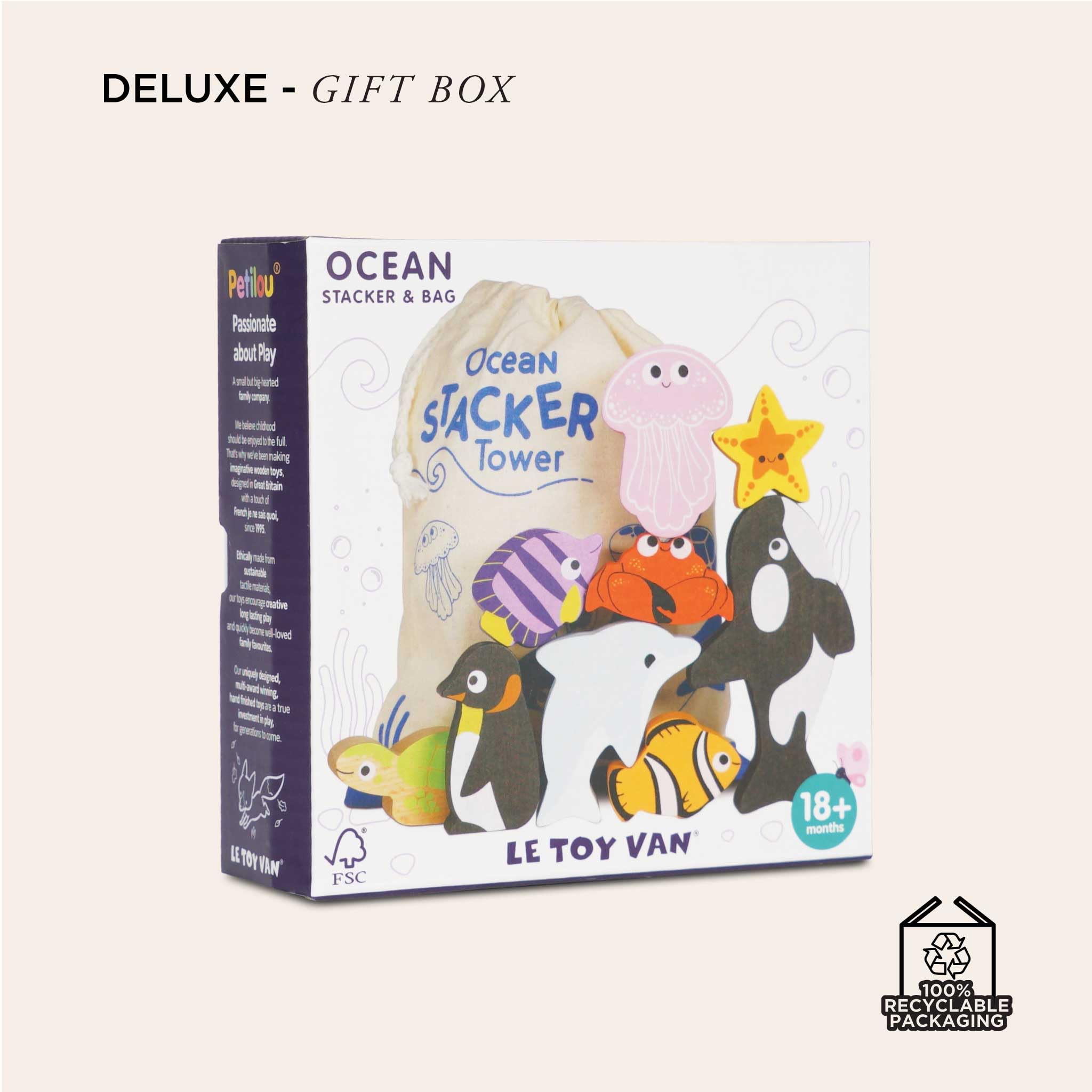 Le Toy Van Petilou Wooden Ocean Stacking Animals & Bag | Ages 18m+ 8