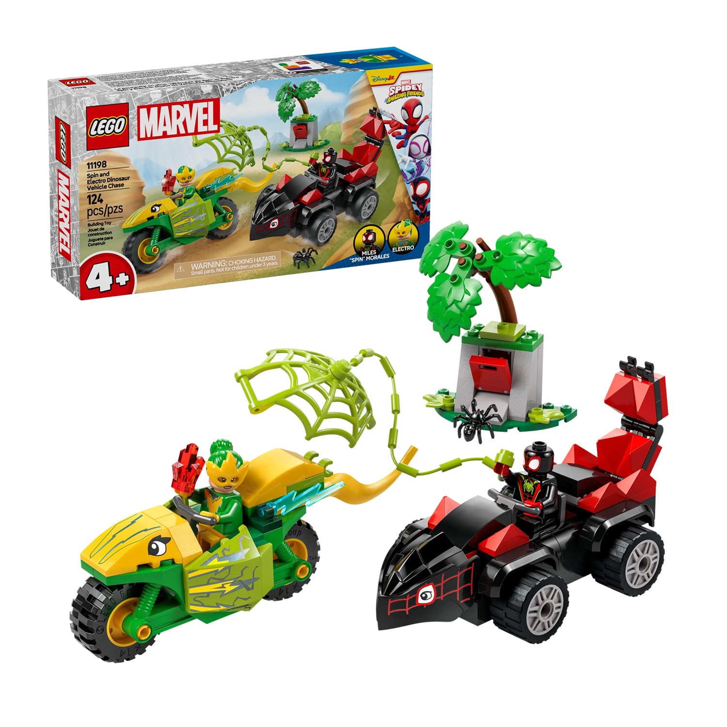 LEGO Marvel Spin and Electro Dinosaur Vehicle Chase Set - Buildable Super Hero Playset for Kids 4+