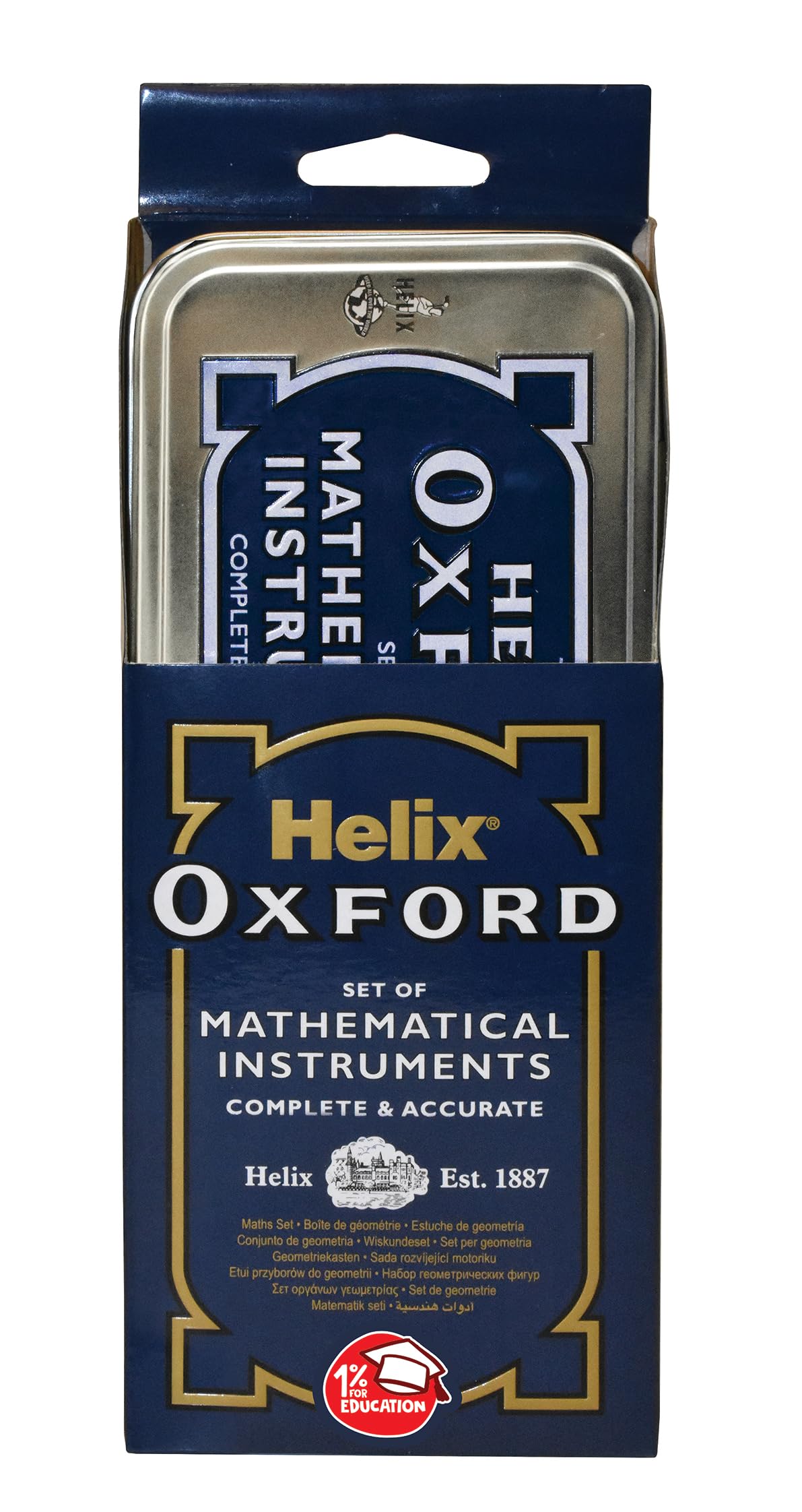 Helix Oxford Maths Set - 10 Piece Geometry Equipment with Storage Tin | Metal Compass | Ruler