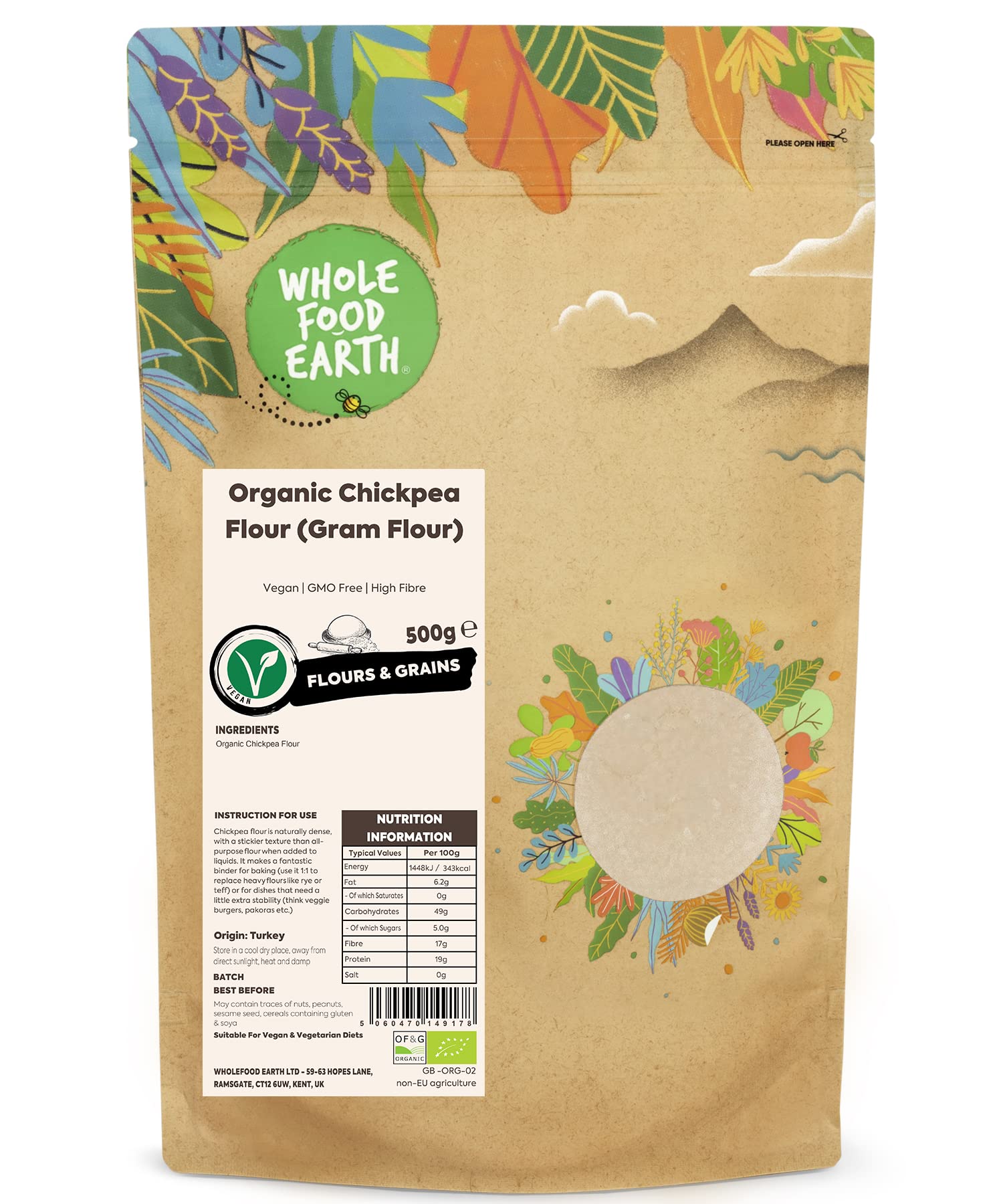 Wholefood Earth Bio-Kichererbsenmehl (Kichererbsenmehl) – 500 g