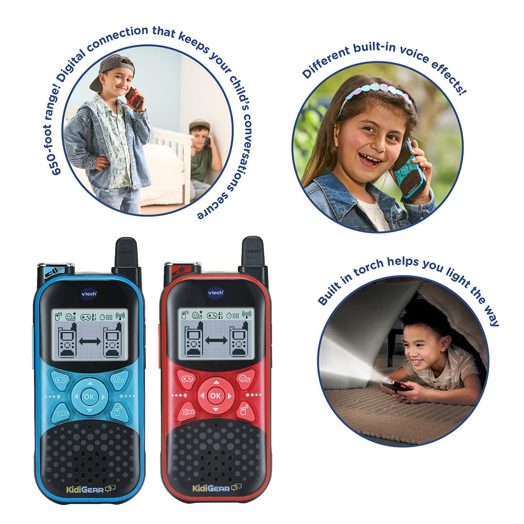 VTech KidiGear Explorer Walkie Talkies - 200M Range, Digital Security | Blue/Red