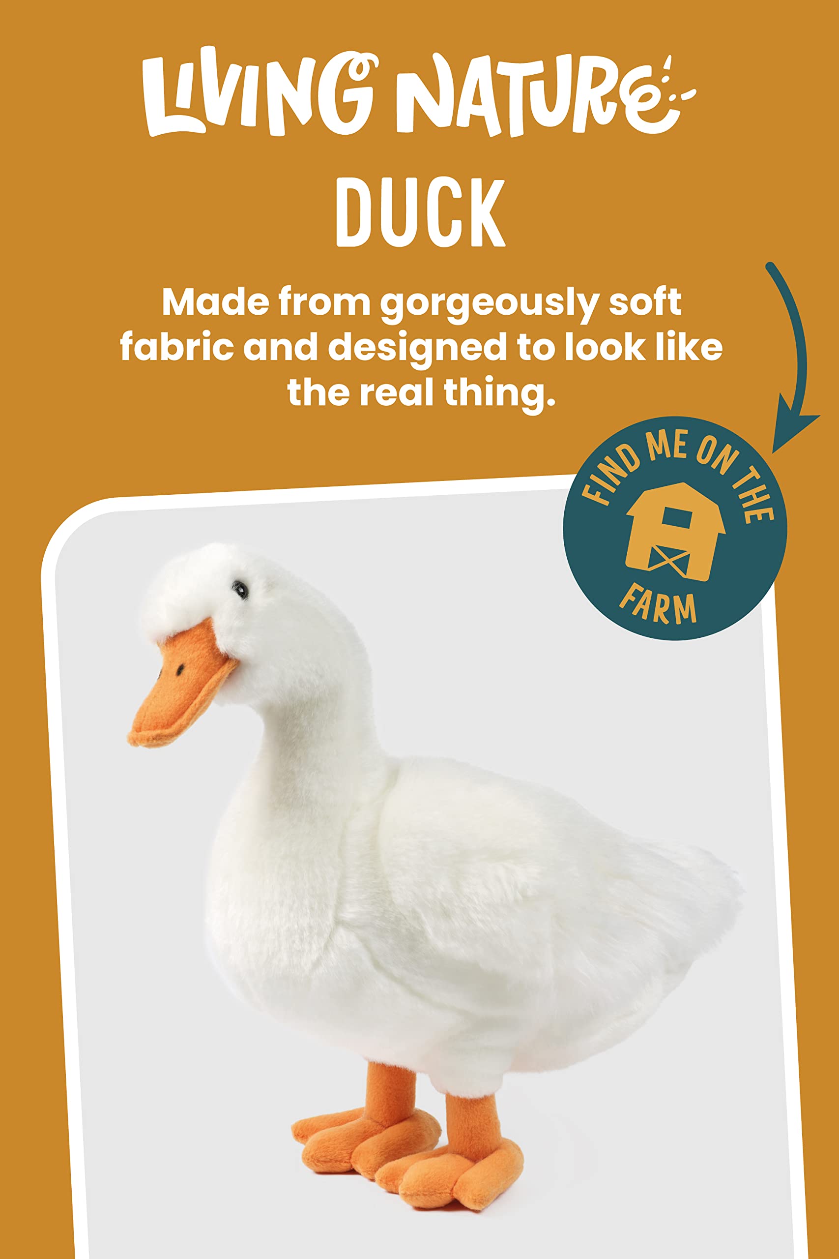 Living Nature Large Duck Plush Toy - Realistic Soft Cuddly Duck with Educational Fact Tag, 35cm 3