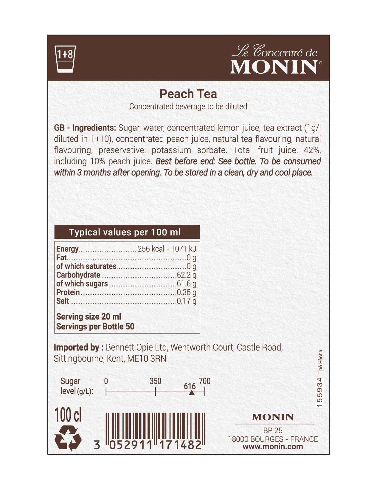 MONIN Premium Peach Tea Concentrate 1L - Vegan, Allergen-Free, Natural Flavours for Iced & Hot Teas 7