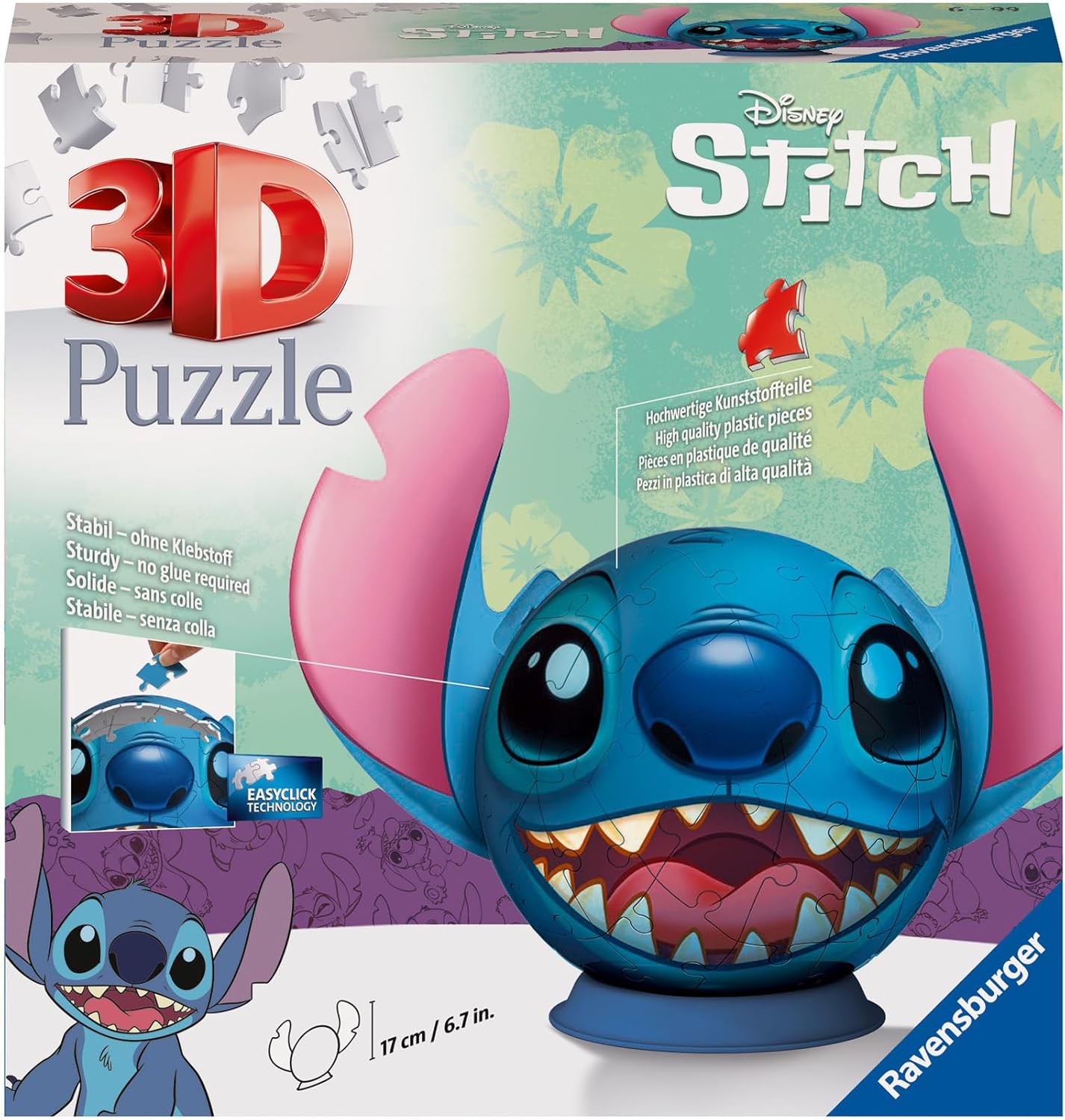 Ravensburger Disney Stitch 3D Jigsaw Puzzle with Ears - 72 Piece Plastic Puzzle Ball for Kids 6