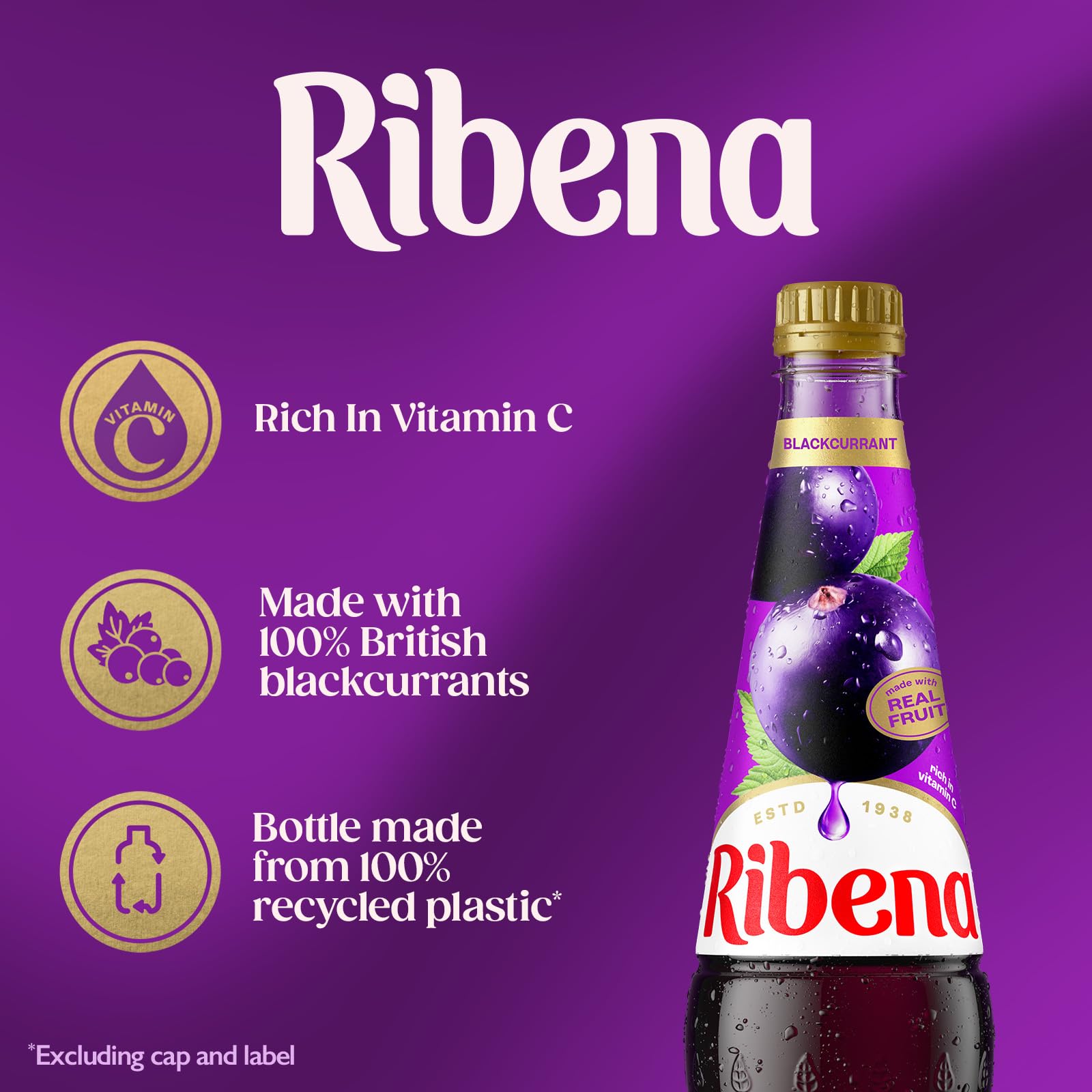 Ribena Blackcurrant Squash Concentrate - Rich in Vitamin C | 850ml | 100% Recycled Bottle