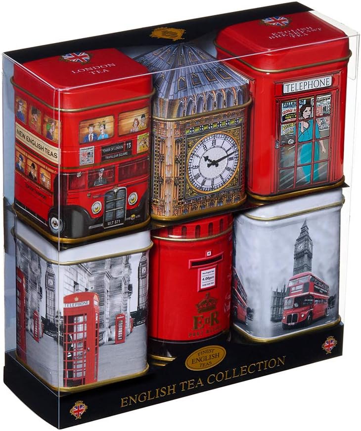 New English Teas London Sights Mini Tea Tin Gift Set - 6 Selection Loose-Leaf Black Tea Collection