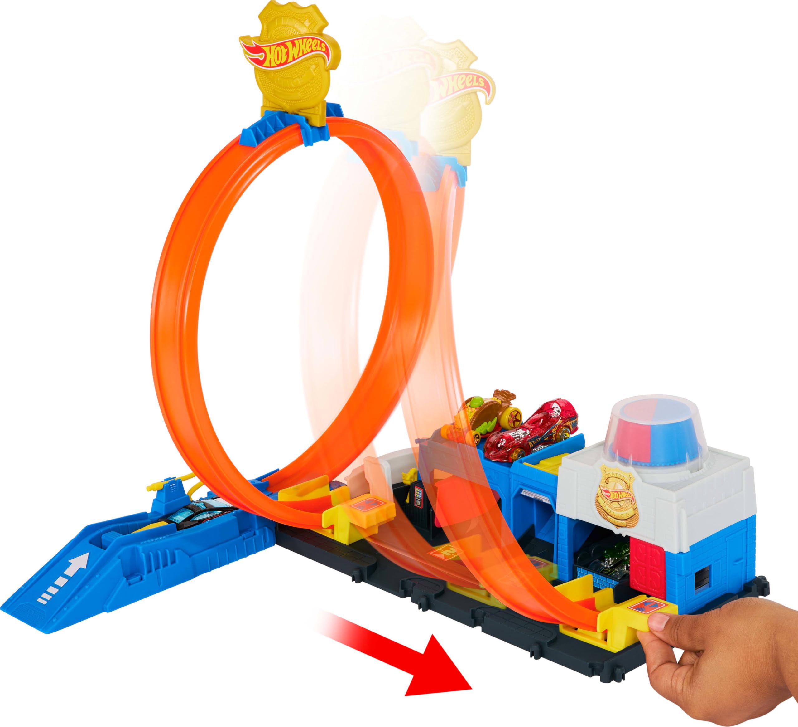 Hot Wheels Super Police Station Playset - 1:64 Scale Track Set with 4-Lane Stunt Racing for Kids 5