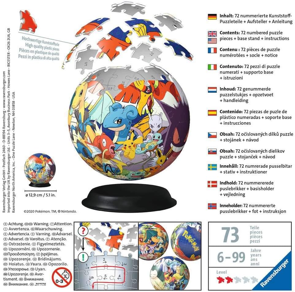 Ravensburger 3D Puzzle Ball - 73-Piece Globe Animal World Puzzle for Kids 6 Years and Up