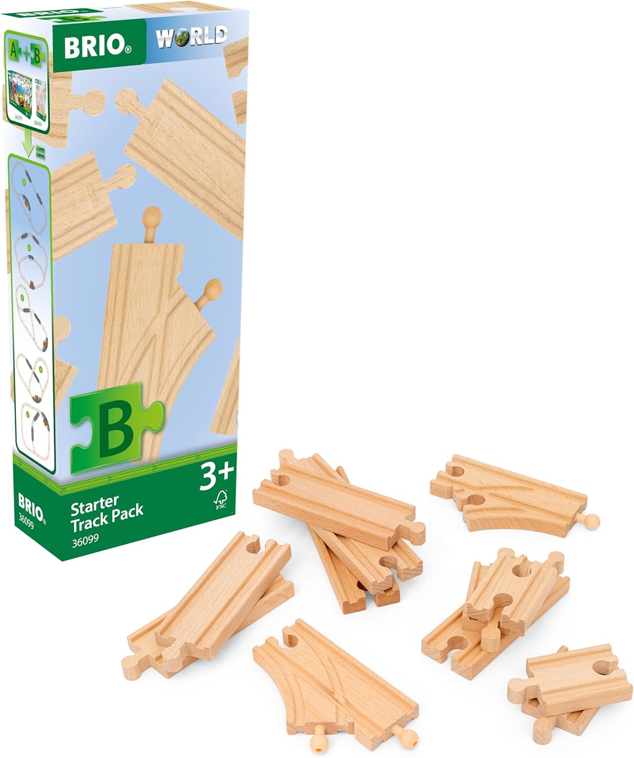 BRIO World Starter Wooden Railway Train Track Pack - 12-Piece Expansion Set for Kids