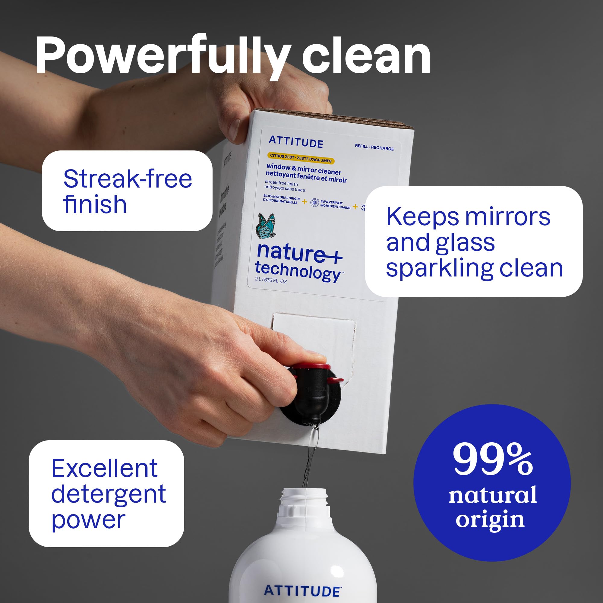 ATTITUDE Window & Mirror Cleaner - EWG Verified, Plant-Based, Citrus Zest Scent | 800 ml 3