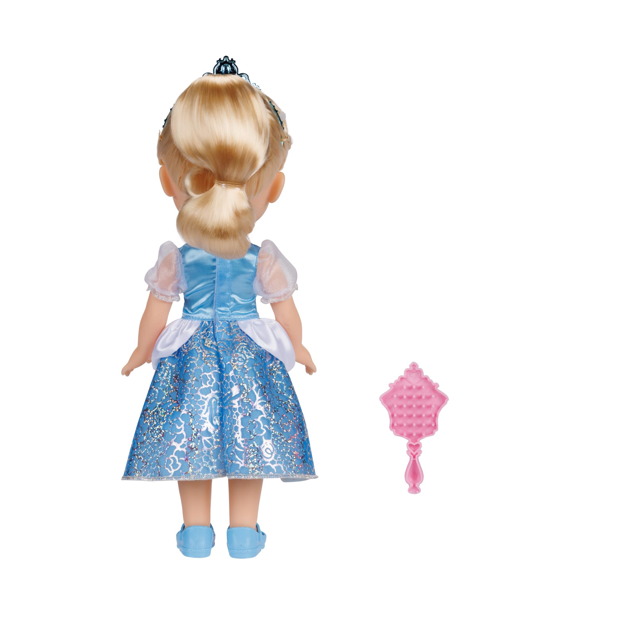 Disney Princess Cinderella Doll, 14” / 35cm Tall Doll with Royal Reflection Eyes Includes Shimmery Platinum Holofoil Printed Removable Dress, Shoes, Tiara and Brush, Perfect for Girls Ages 3+ 7