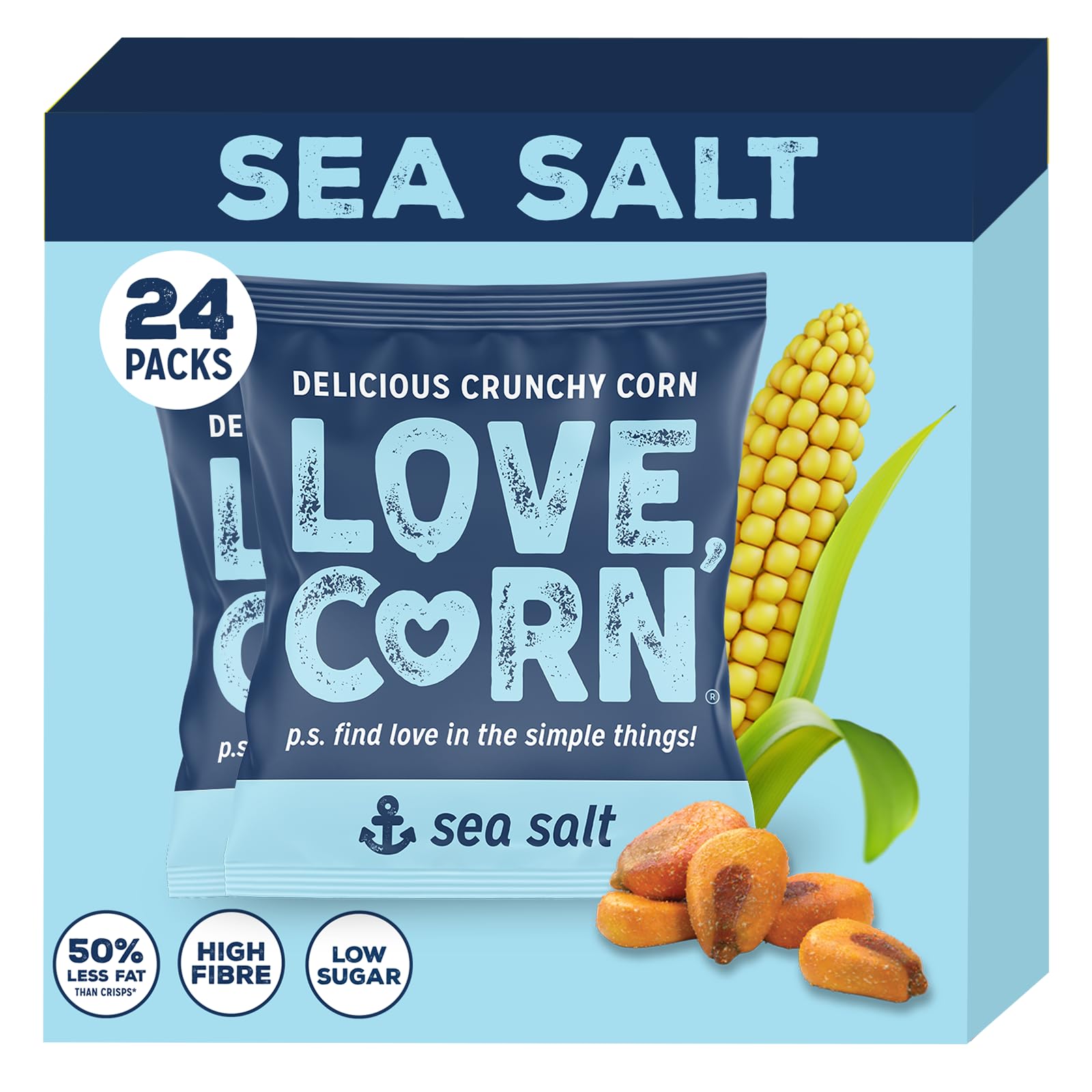 LOVE CORN Sea Salt Crunchy Corn Snack 20g x 24 Bags – Gluten Free Vegan Snack 10