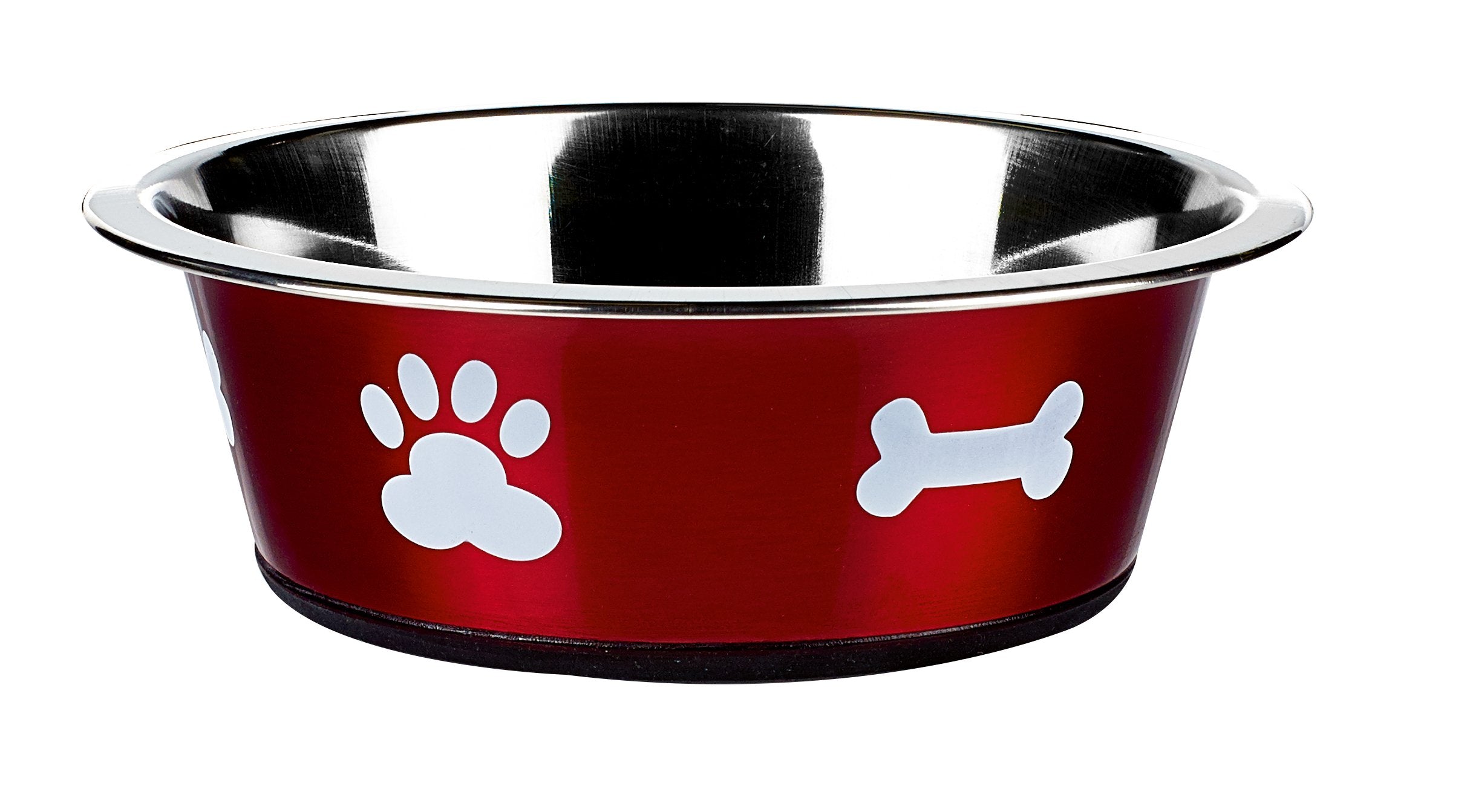 CLASSIC Posh Paws Dish - 1600 ml Stainless Steel Pet Bowl | Red Enamel Finish | Nonslip