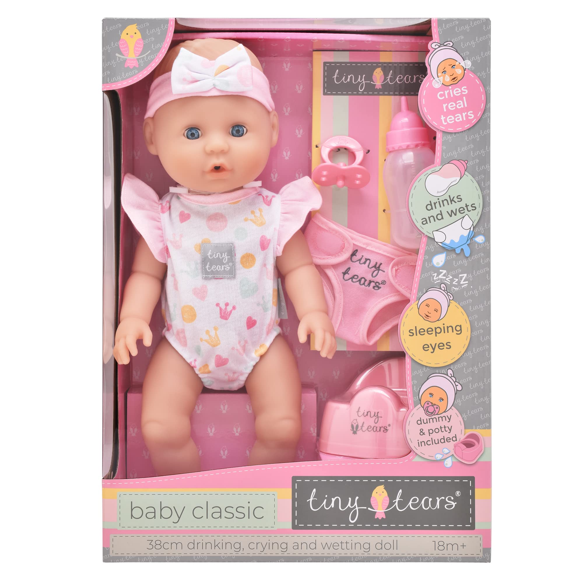 Tiny Tears Baby Classic - 38cm Crying and Wetting Doll with Accessories 6