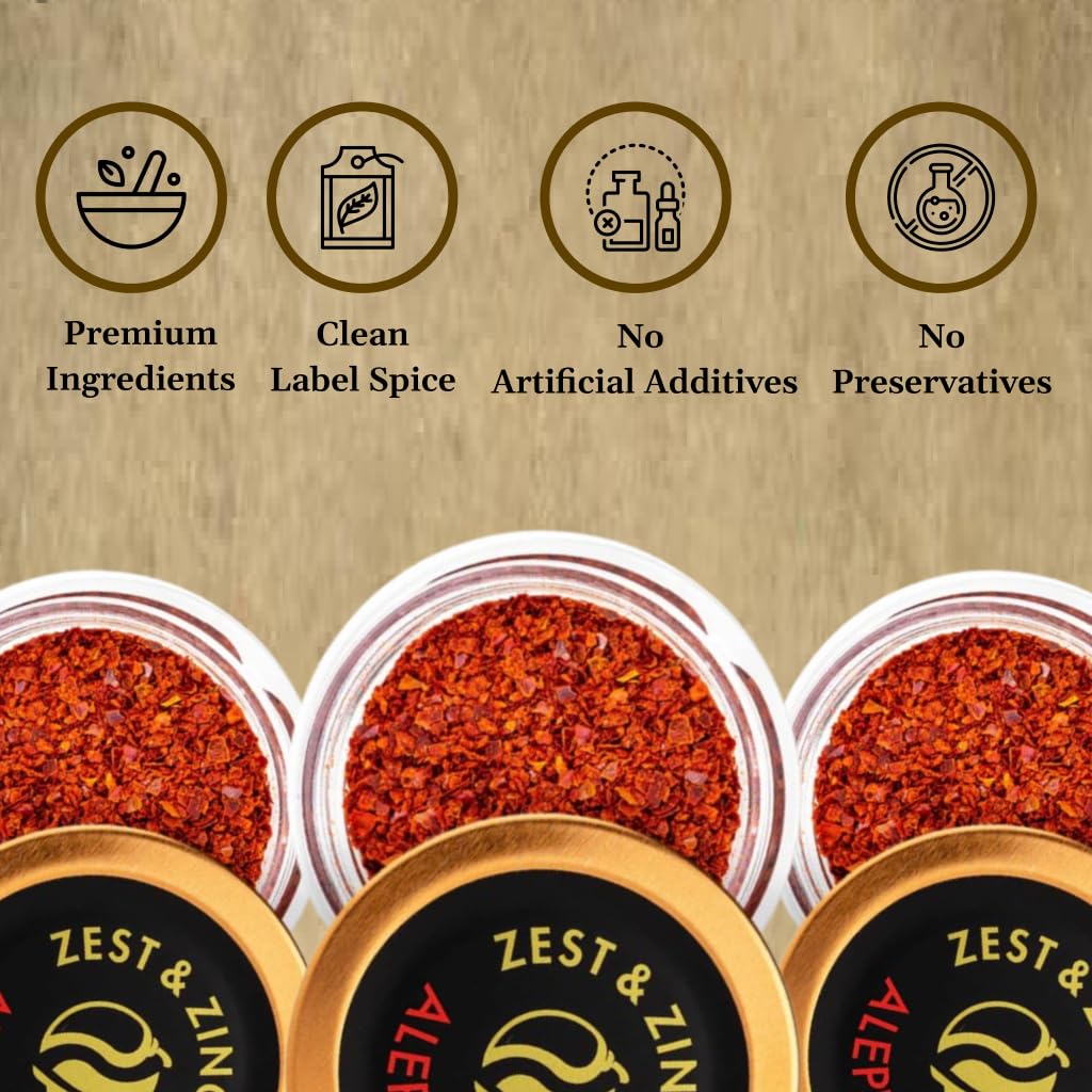 Zest & Zing Aleppo Pepper Chilli Flakes - Rich Flavour with Gentle Warmth | 18g Jar