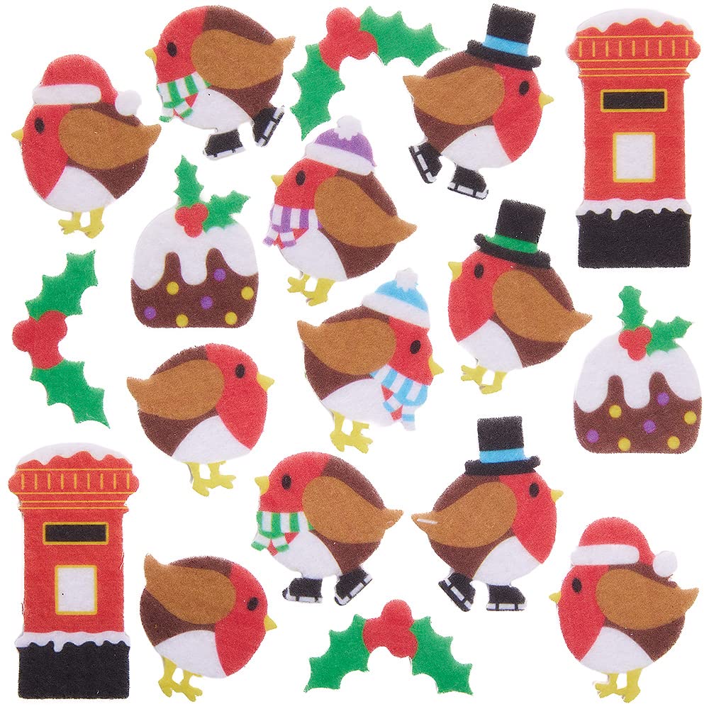 Baker Ross FX305 Christmas Robin Felt Stickers - Pack of 100 Assorted Designs