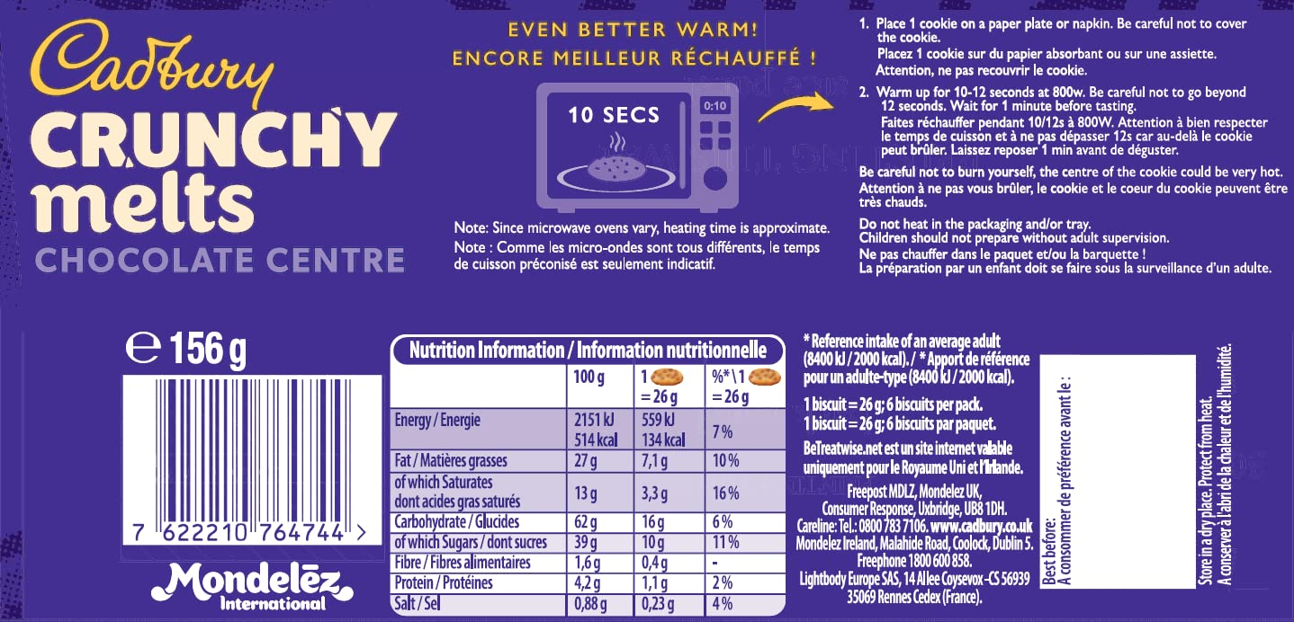 Cadbury Crunchy Melts Chocolate Chip Cookies - Soft Melting Centre | 156g Pack