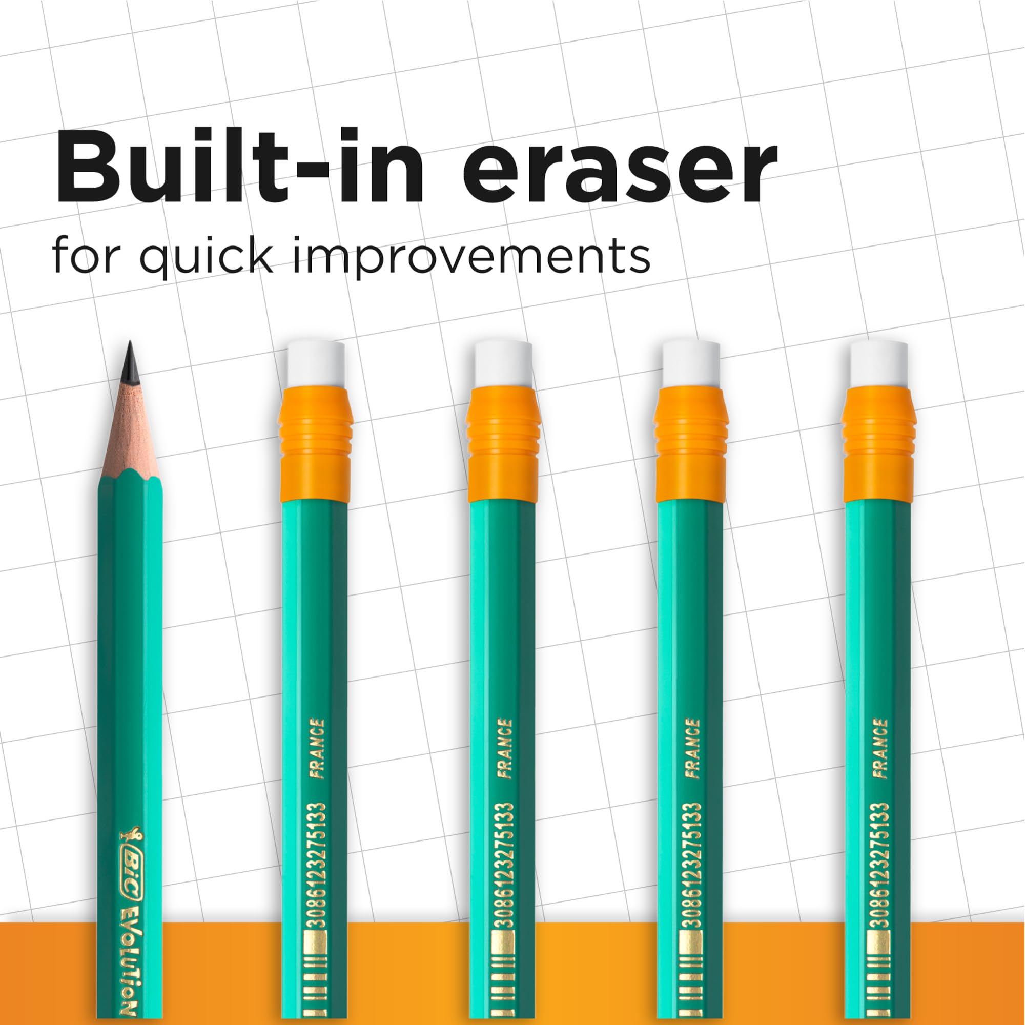 BIC Ecolutions Evolution 655 HB Wooden Lead Pencil with Eraser | Pack of 12 | Green