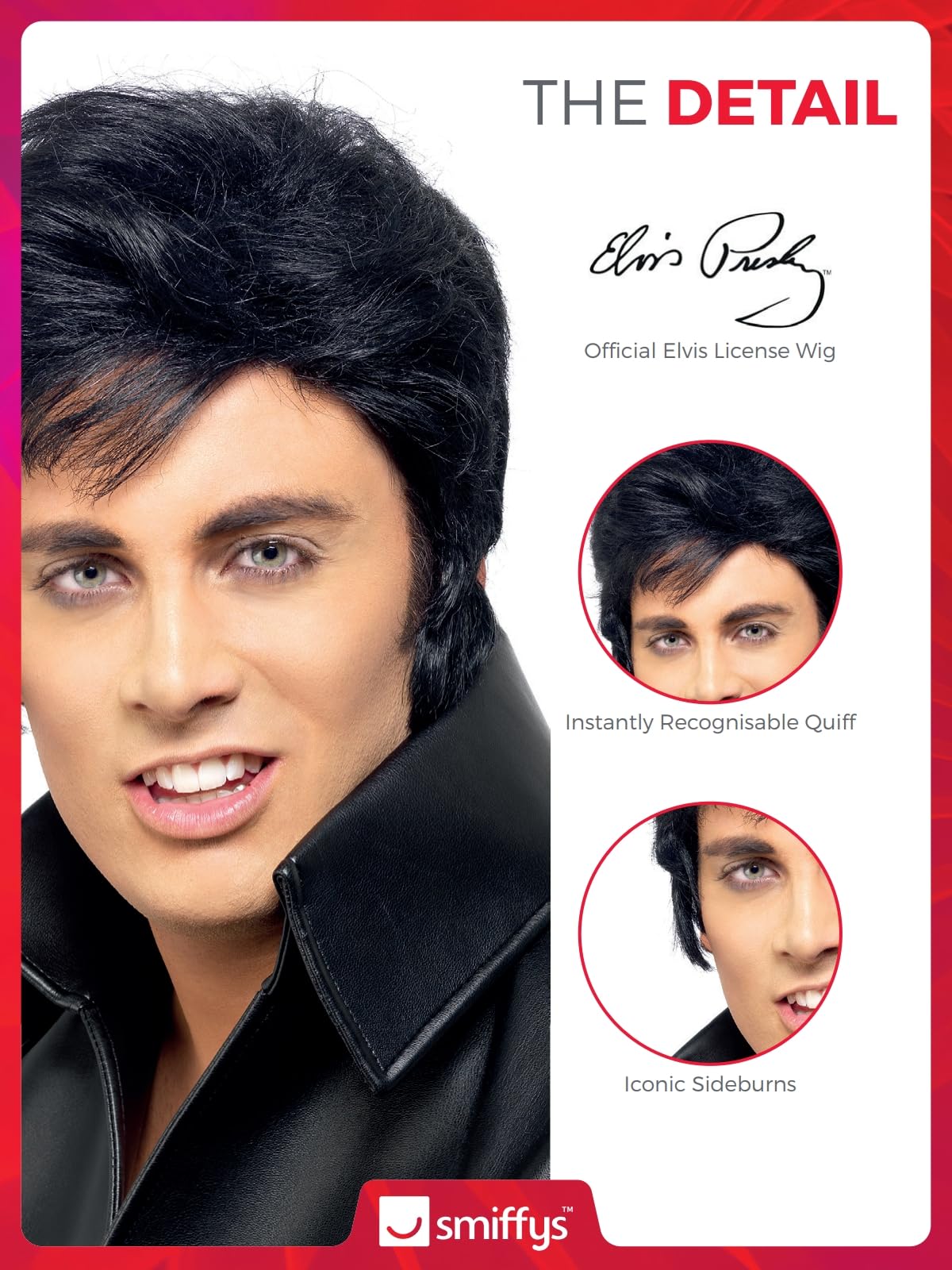Smiffys Elvis Wig - Black with High Quiff and Sideburns 4