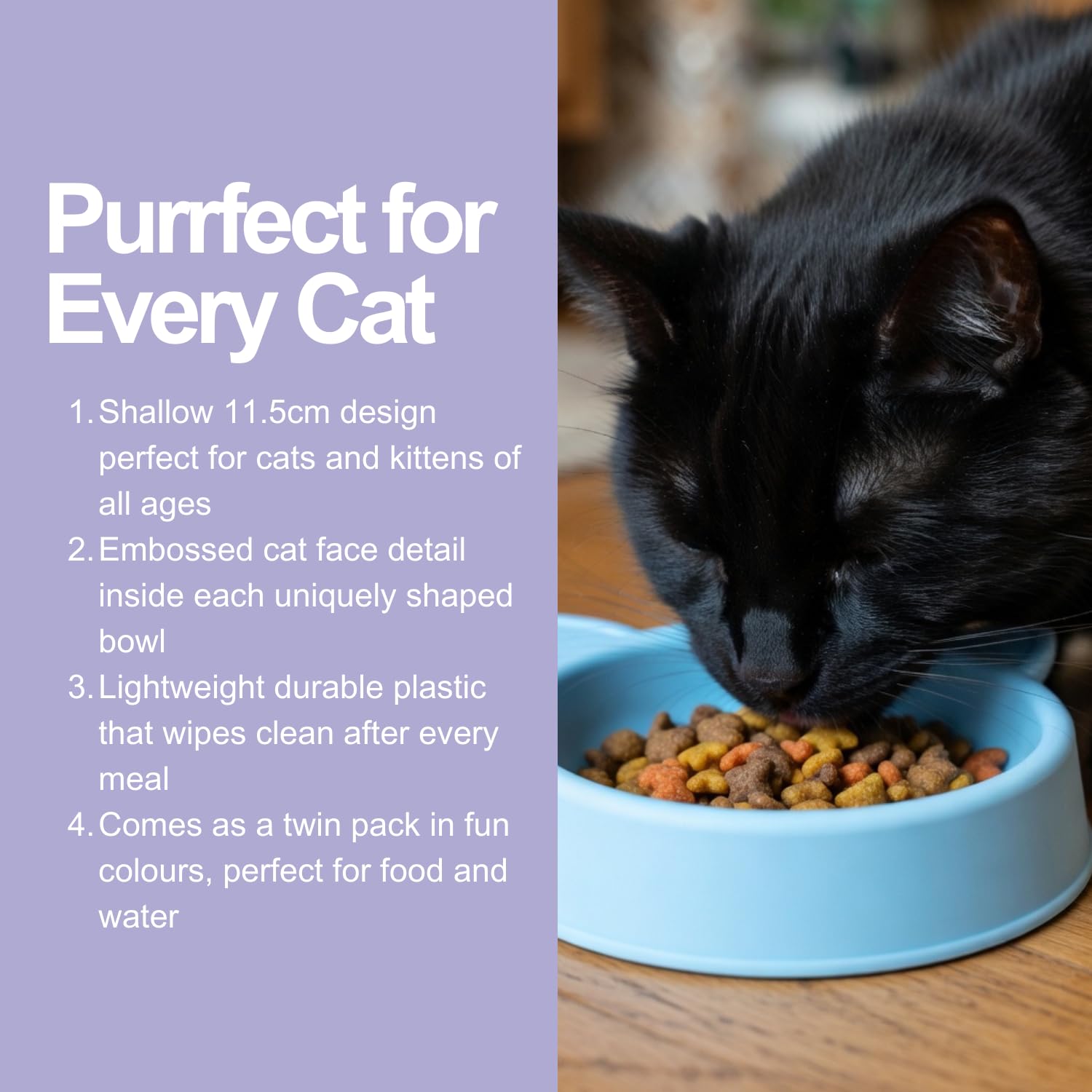 Kingdom Cat Bowls 2 Pack - Shallow Feeding & Watering Set for Kittens and Adult Cats | Plastic 3