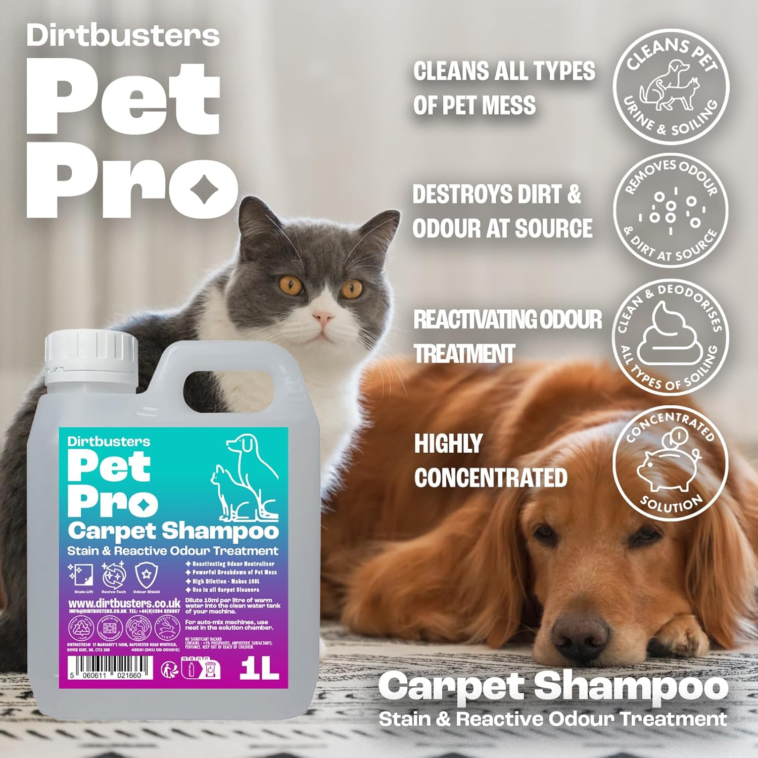 Dirtbusters - Pet Pro Carpet Cleaner Shampoo (1 Litre Concentrate) 6