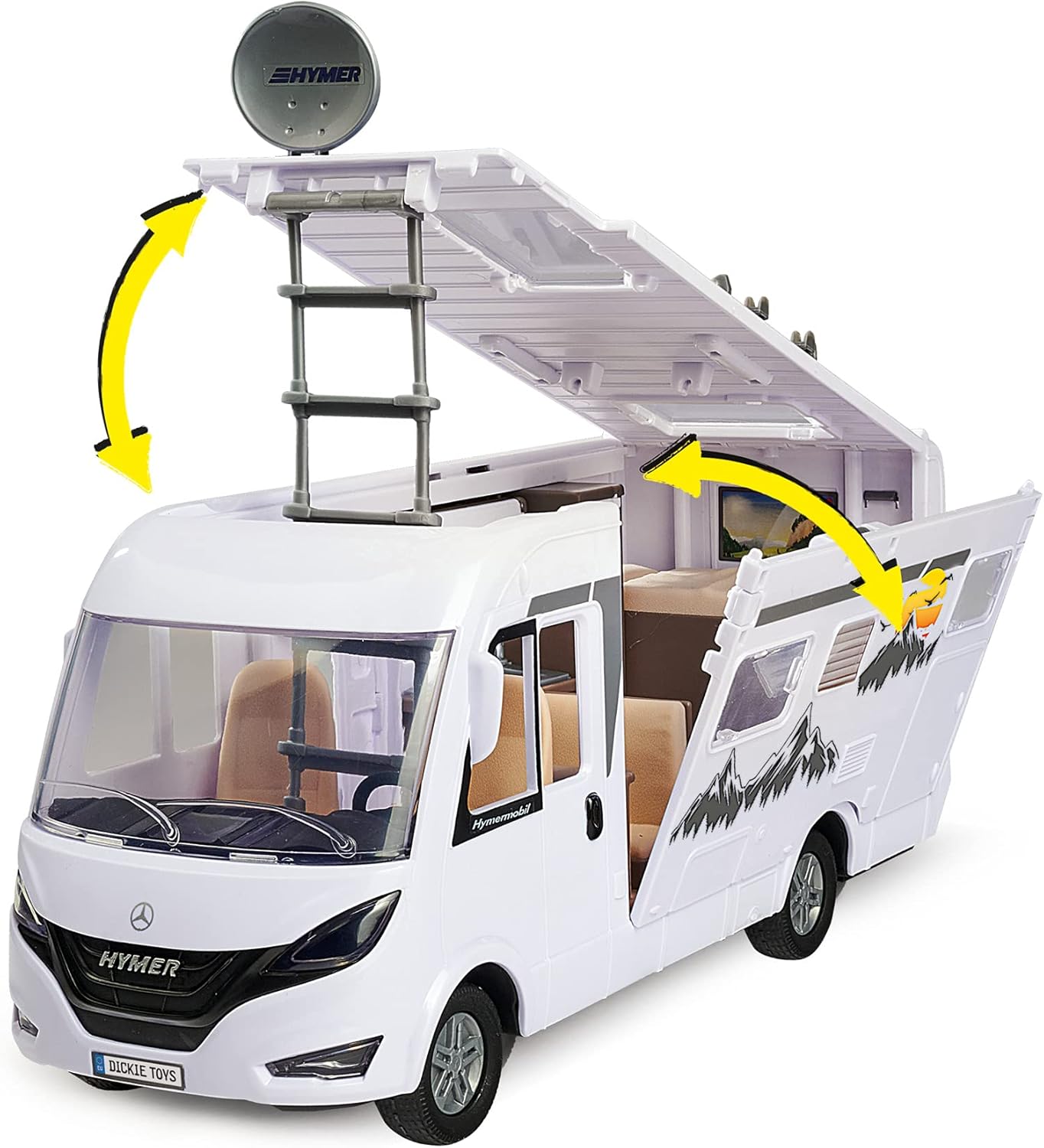 Dickie Toys 203837021 Caravan Playset - 30 cm Folding Camping Trolley with Lights & Accessories (White) 8