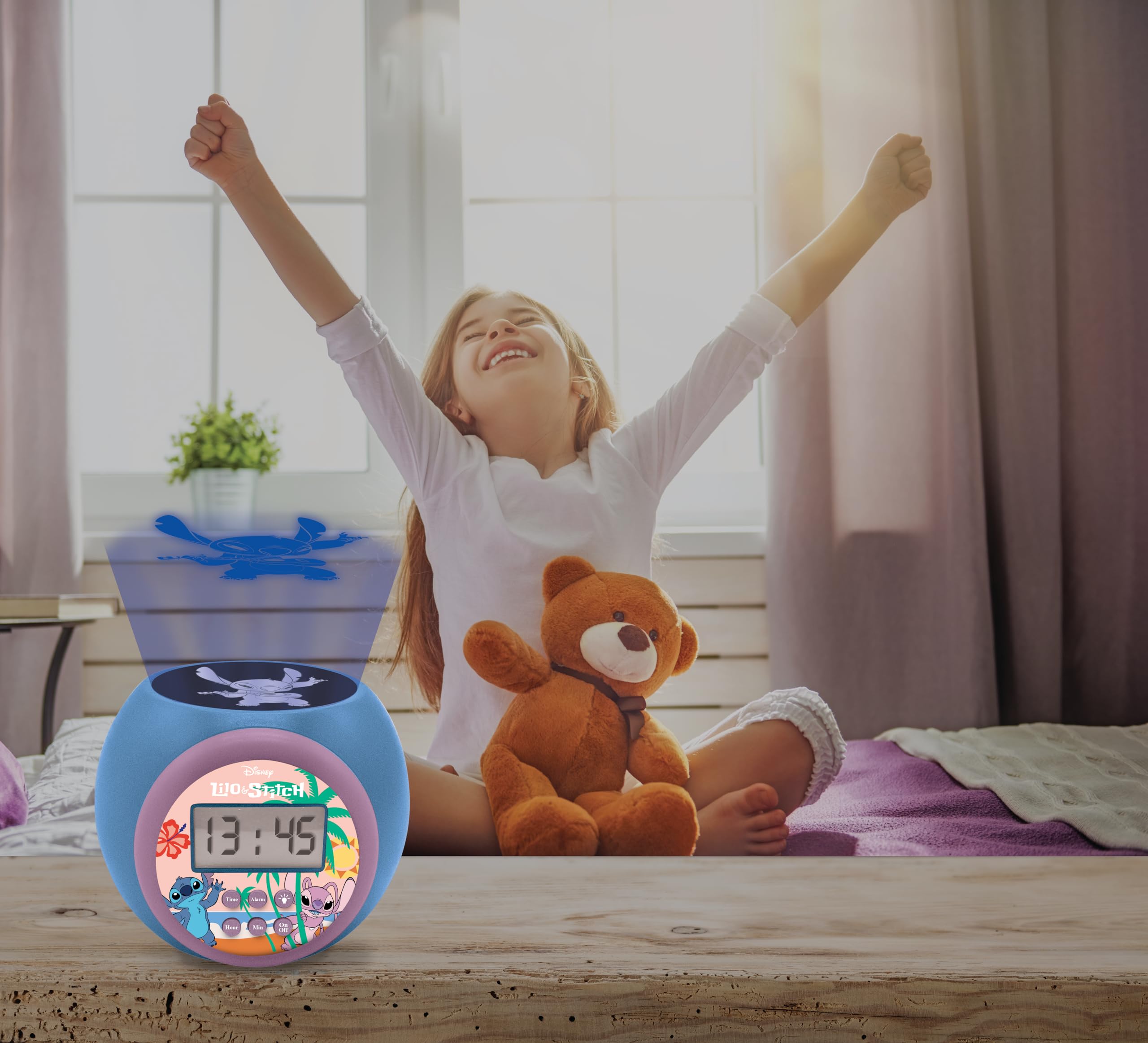 Lexibook Disney Stitch Projector Alarm Clock with Night Light and Snooze Function - Blue 5