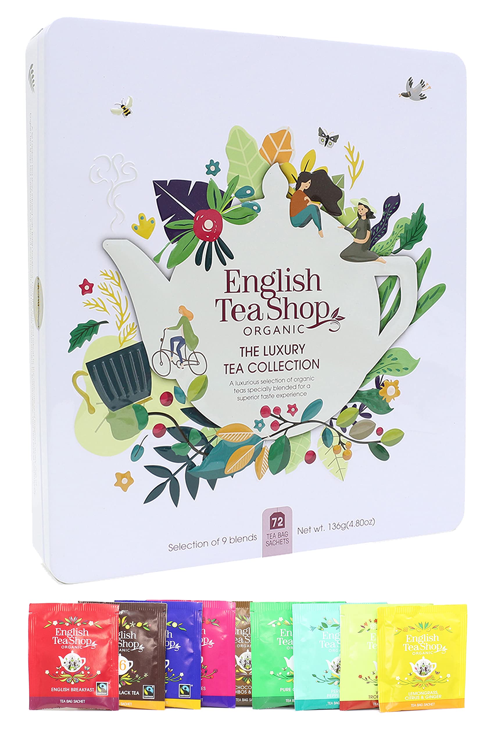 English Tea Shop Organic Luxury Gift Tin - 72 Tea Bags, 6 Varieties, Compostable Packaging