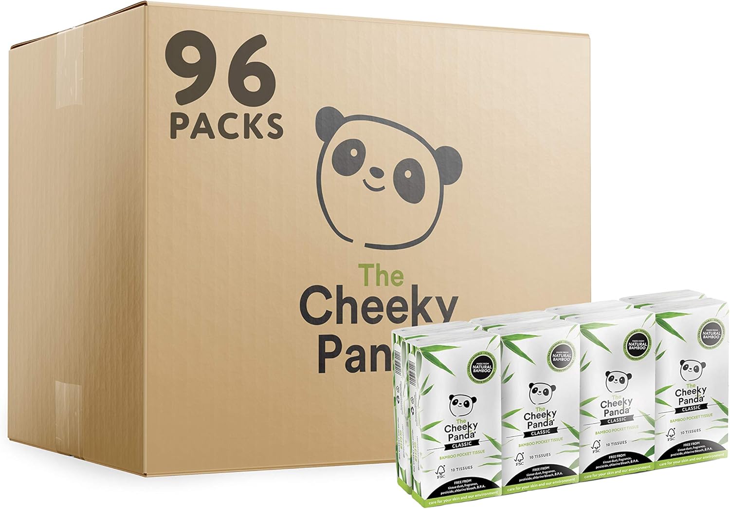 The Cheeky Panda – Bambus-Taschentücher, Großpackung (96 Packungen, 10 Taschentücher pro Packung)