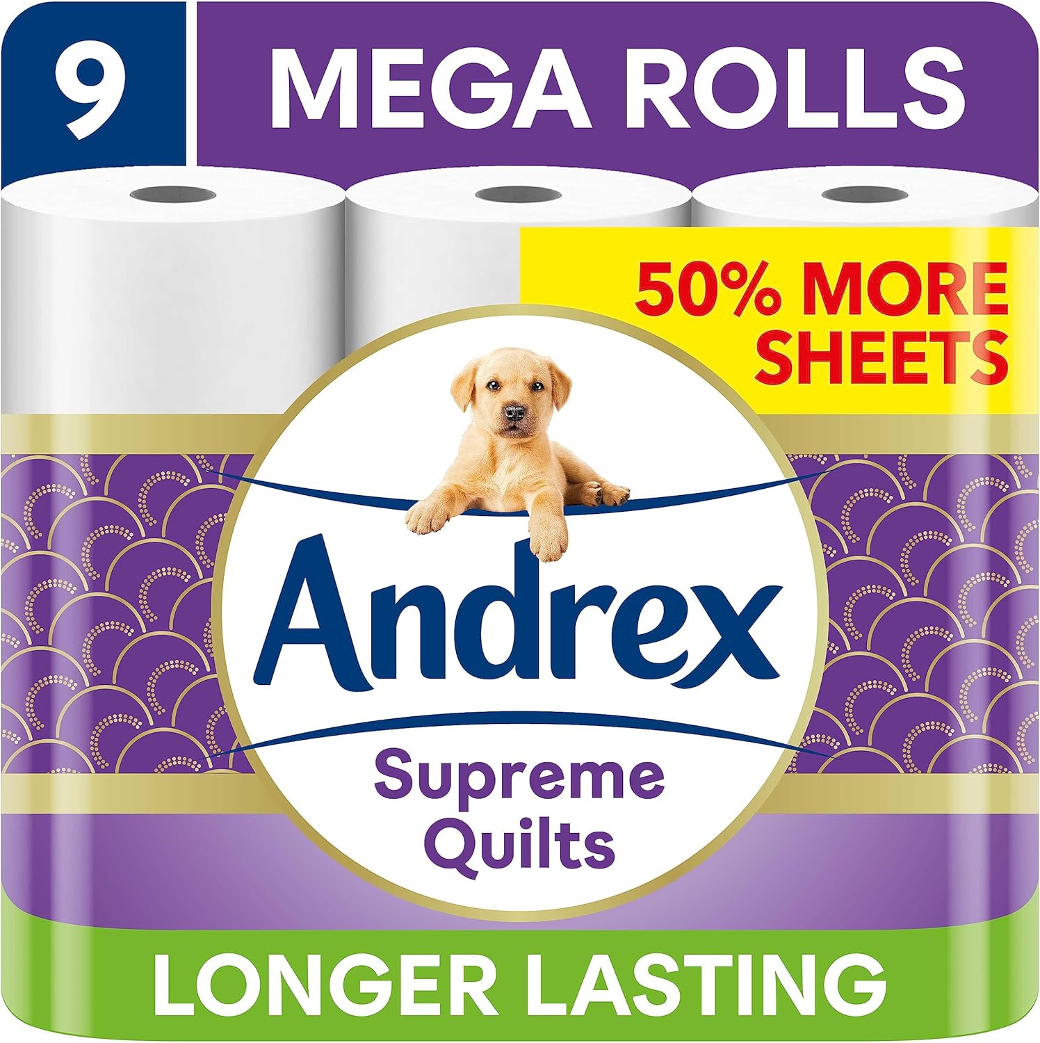 Andrex Supreme Quilts Mega-Toilettenpapier – 9 Rollen (entspricht 13,5 Standardrollen)