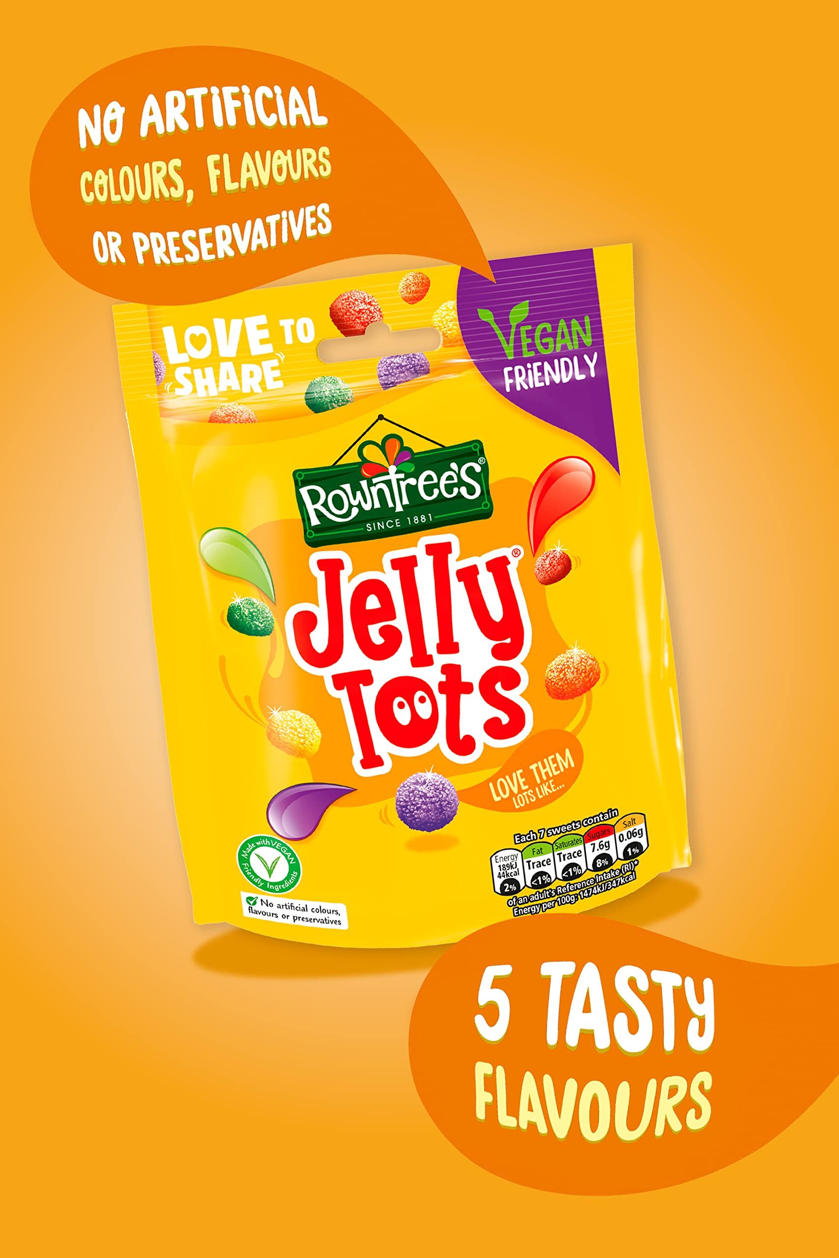 Rowntree's Jelly Tots Sweets – Kaubonbons mit Fruchtgeschmack, vegan, 10 Beutel zum Teilen, 150 g