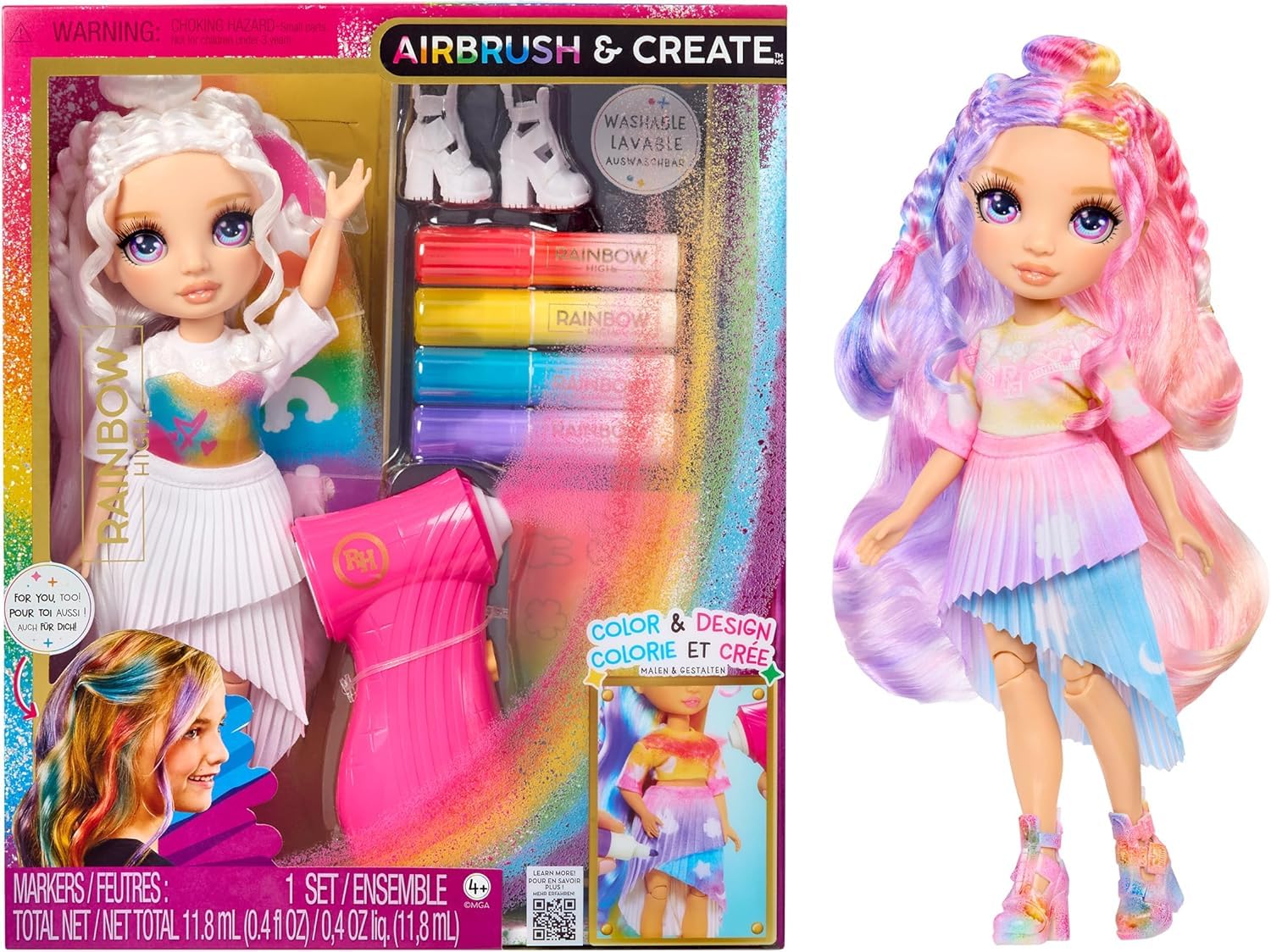 Rainbow High Air Brush & Create DIY Fashion Doll - Washable Design Kit for Creative Play