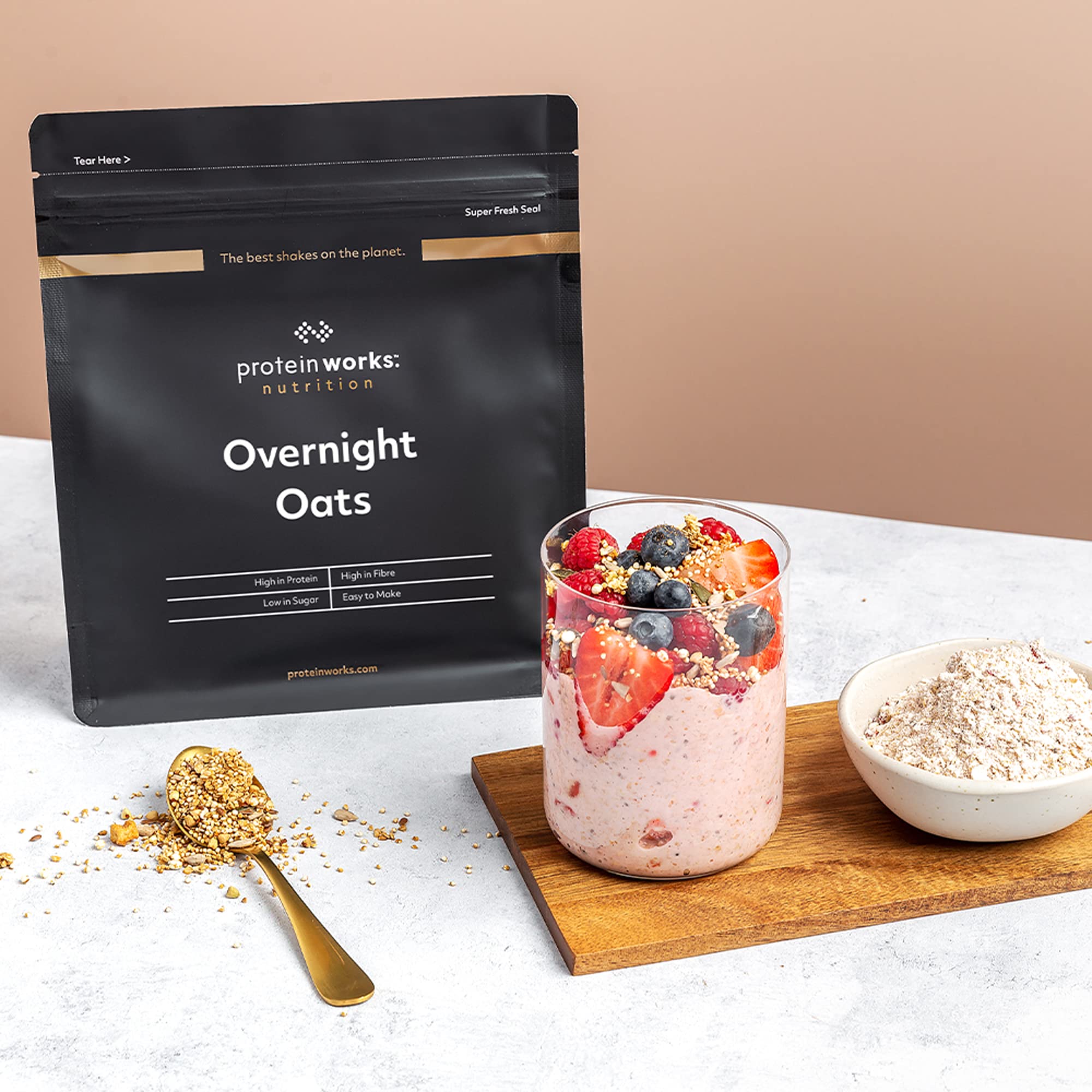 Protein Works Overnight Oats - Dark Choc Raspberry High Protein Breakfast, Low Sugar, Low GI, with Chia & Flax Seeds, 1 Kg 7