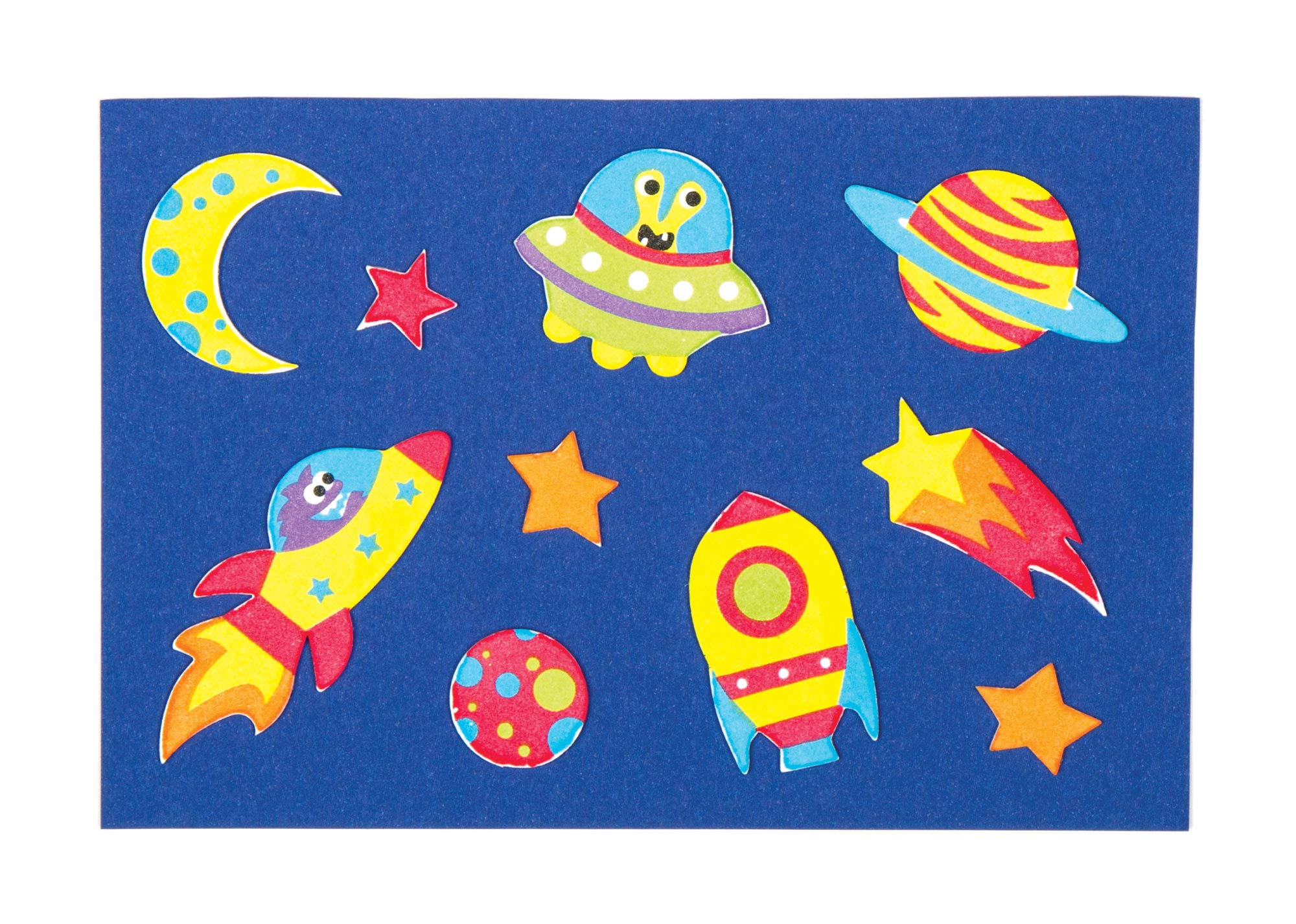 Baker Ross Space and Alien Foam Stickers (Pack of 120) Self Adhesive | 20mm-80mm
