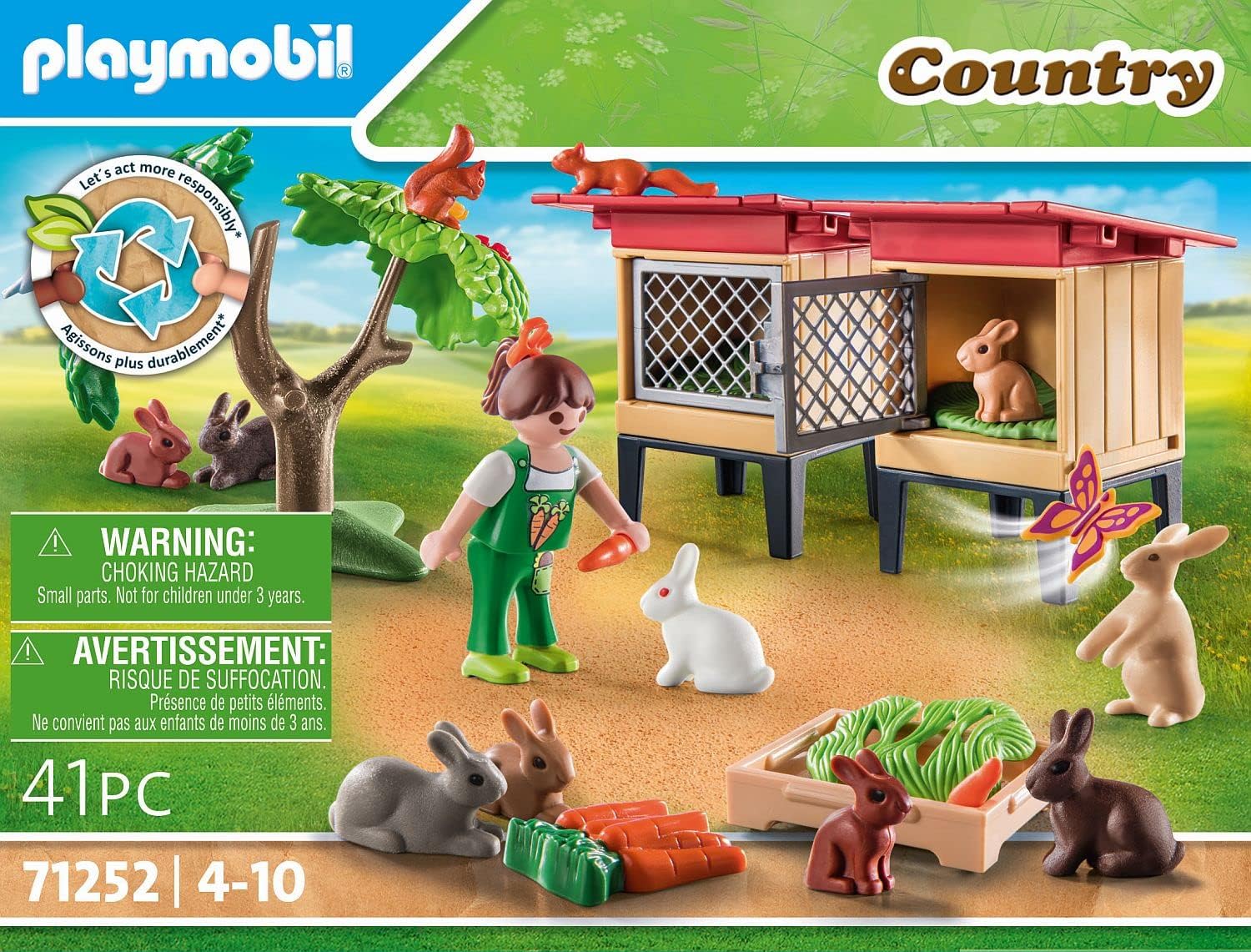 Playmobil 71252 Rabbit Hutch Playset - Sustainable Farm Animals for Kids 4+ 4