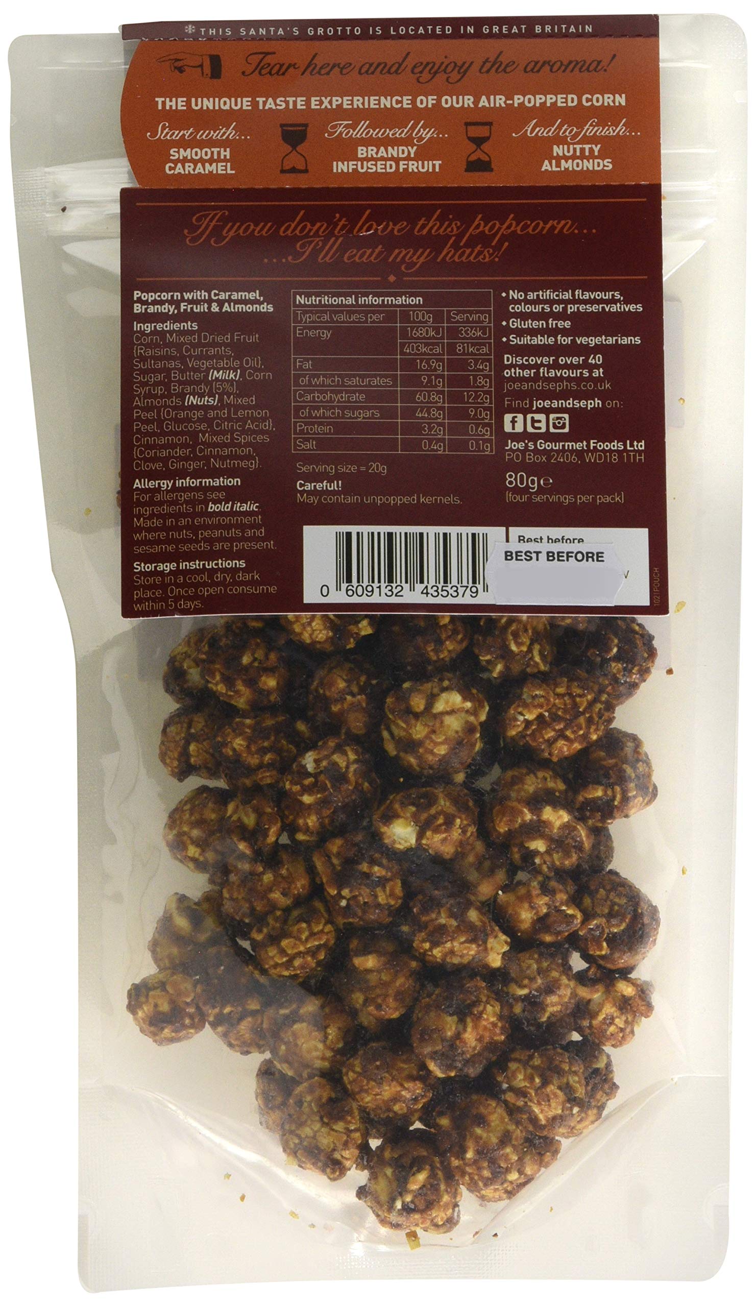 Joe & Seph's Mince Pie Popcorn Pouch 80g - Festive Flavoured Popcorn with Brandy & Spices