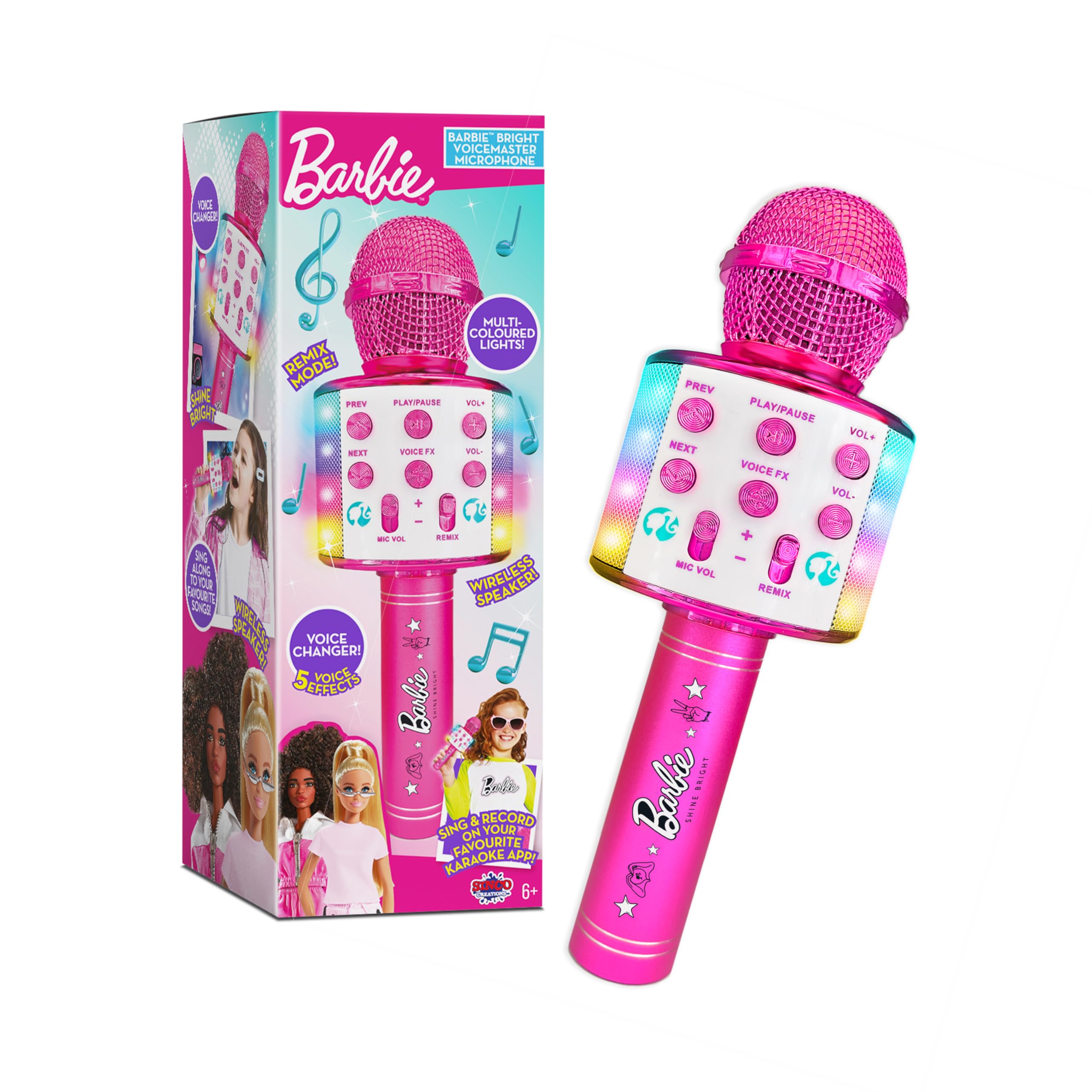 Barbie Bright Voicemaster Microphone - Wireless Karaoke Mic with Voice Changer & Lights 6