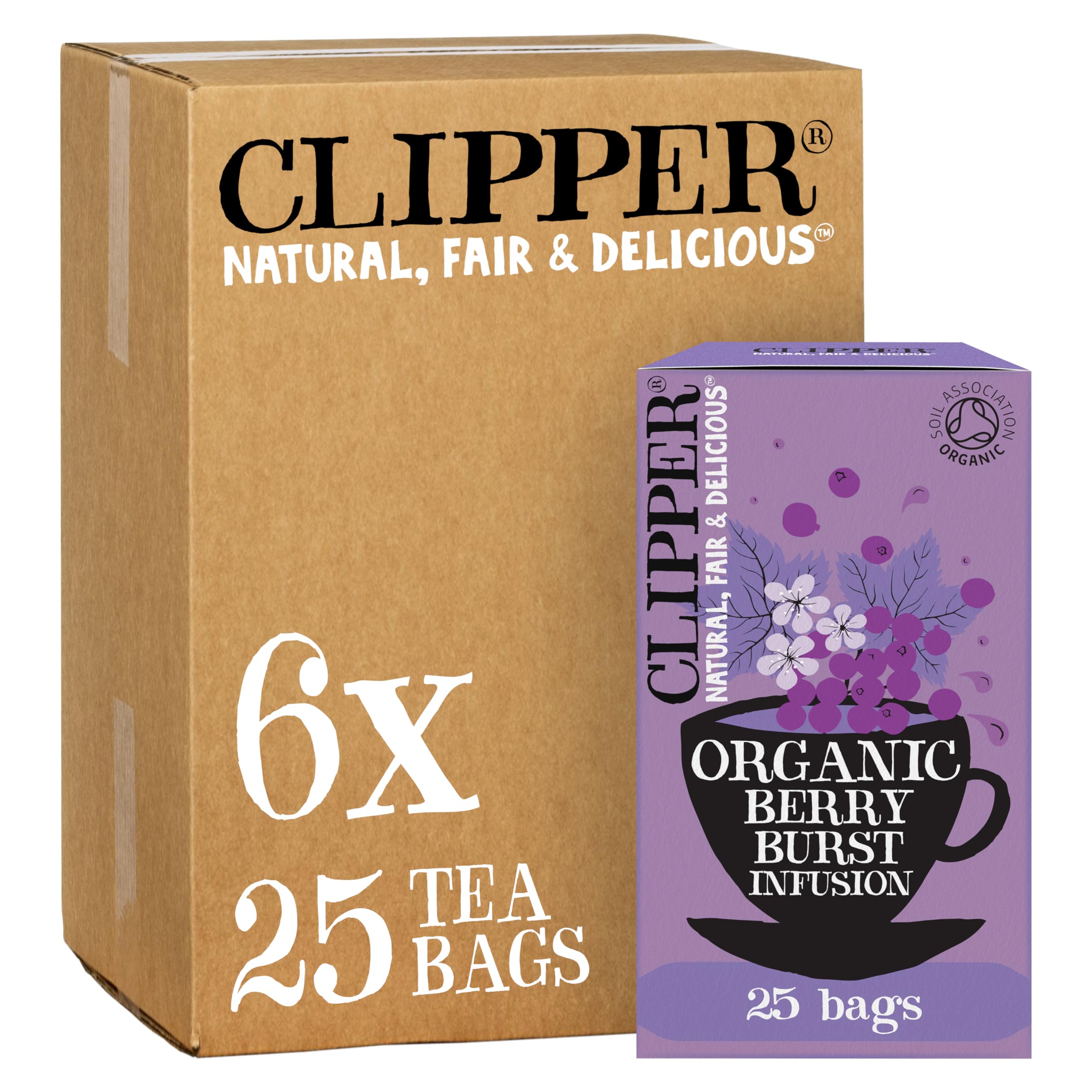 Clipper - Organic Berry Burst Fruit Tea Bags | 150 Enveloped Sachets (6 x 25) | Caffeine-Free Herbal Infusion