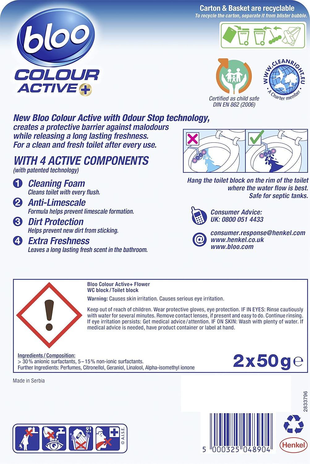 Bloo - Colour Active Toilet Rim Block Fresh Flowers with Anti-Limescale & Cleaning Foam 5