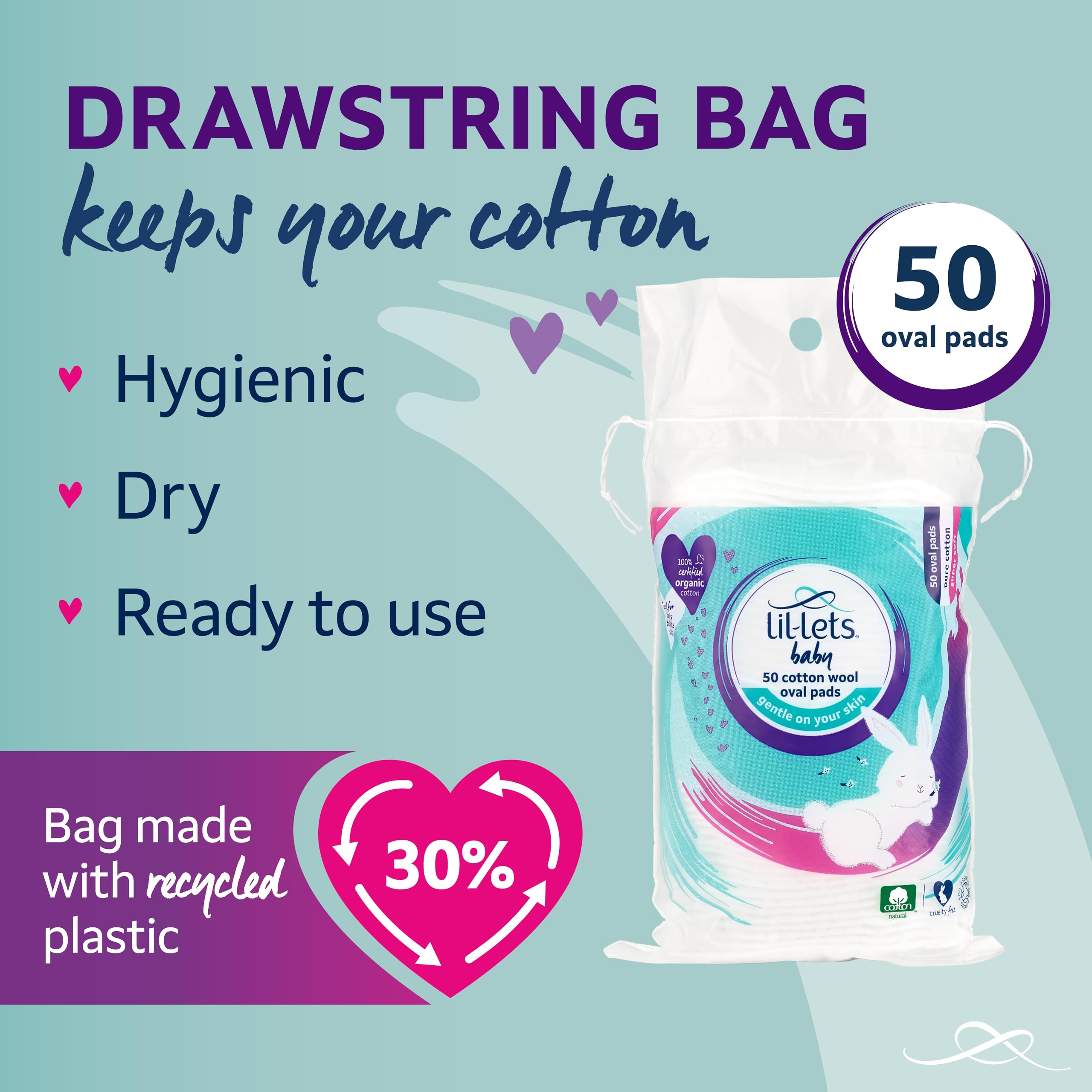 Lil-Lets Baby Cotton Wool Oval Pads (Pack of 50)