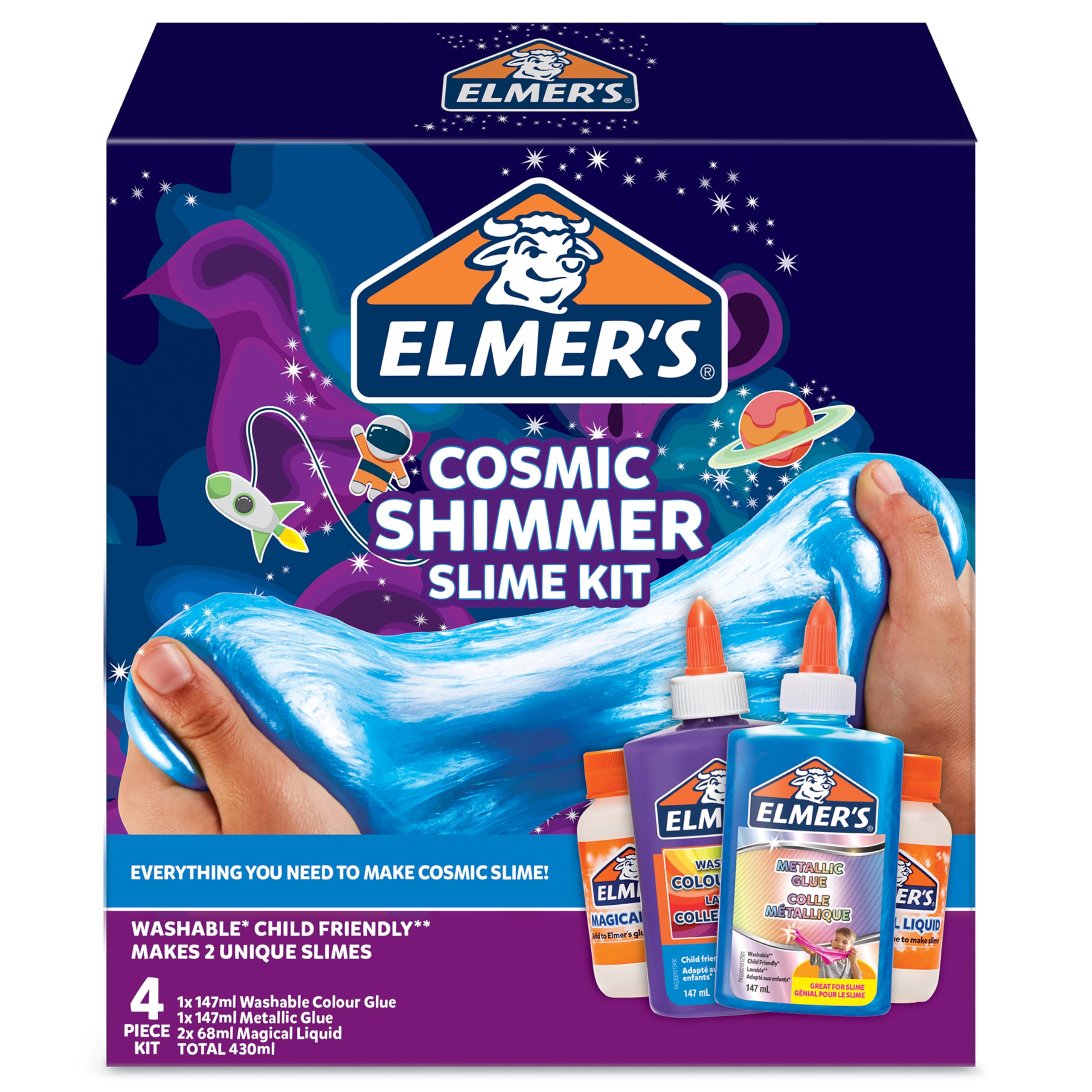 Elmer's Cosmic Shimmer Slime Kit – Metallicblauer und violetter Kleber mit magischem Flüssigaktivator 7